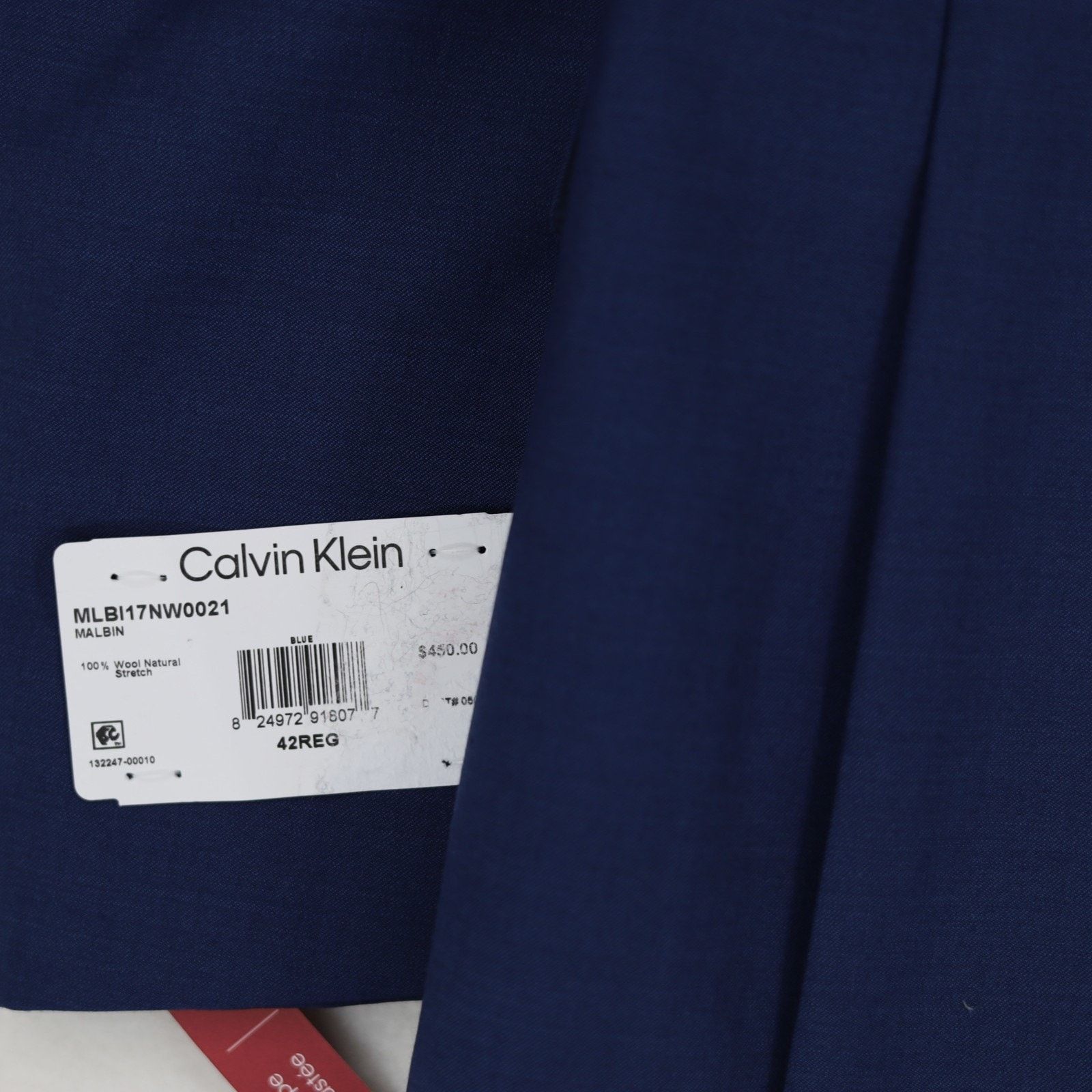 Calvin Klein Calvin Klein Men's Blue Wool Slim-Fit Suit Blazer Size 42R Size 42R - 6 Thumbnail