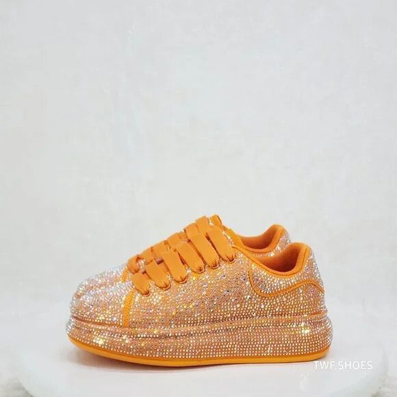 Other Dazzle Cush Orange Rhinestone Comfy Platform Sneakers Tennis Size US 6 / IT 36 - 2 Thumbnail