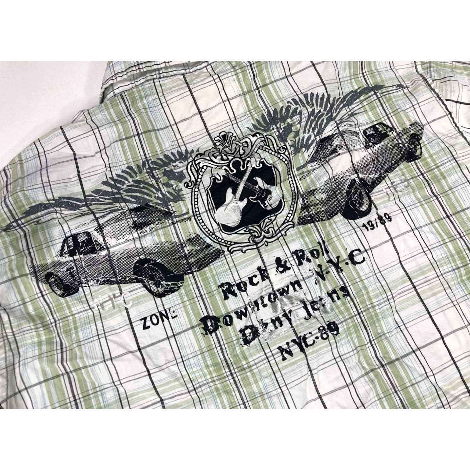 DKNY VINTAGE DKNY Rock & Roll NYC Car Guitar Print Plaid Shirt Men Large Green Long Sleeve Size US L / EU 52-54 / 3 - 2 Thumbnail