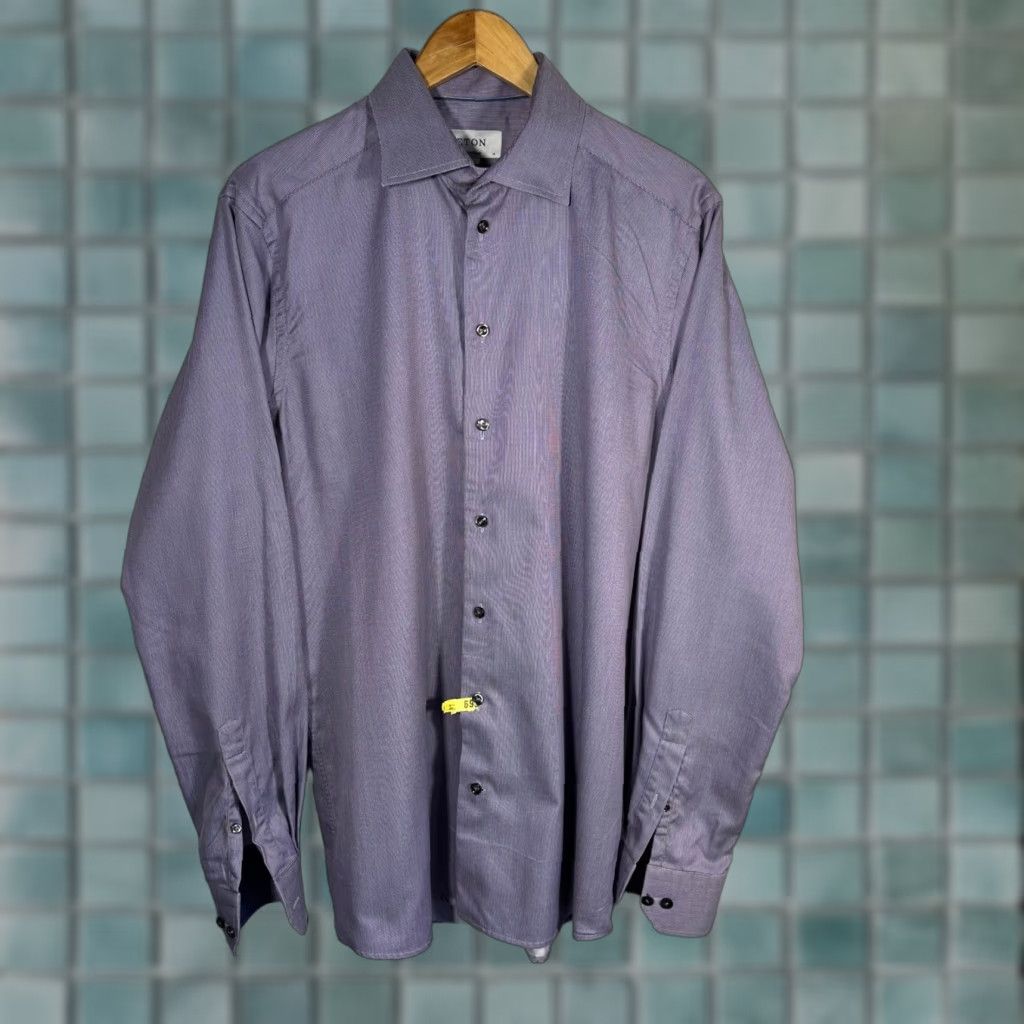 Eton Eton Dress Shirt Mens 16 Purple Blue Brown Micro Stripe 100% Cotton Regular Fit Shirt Size 42R - 1 Thumbnail