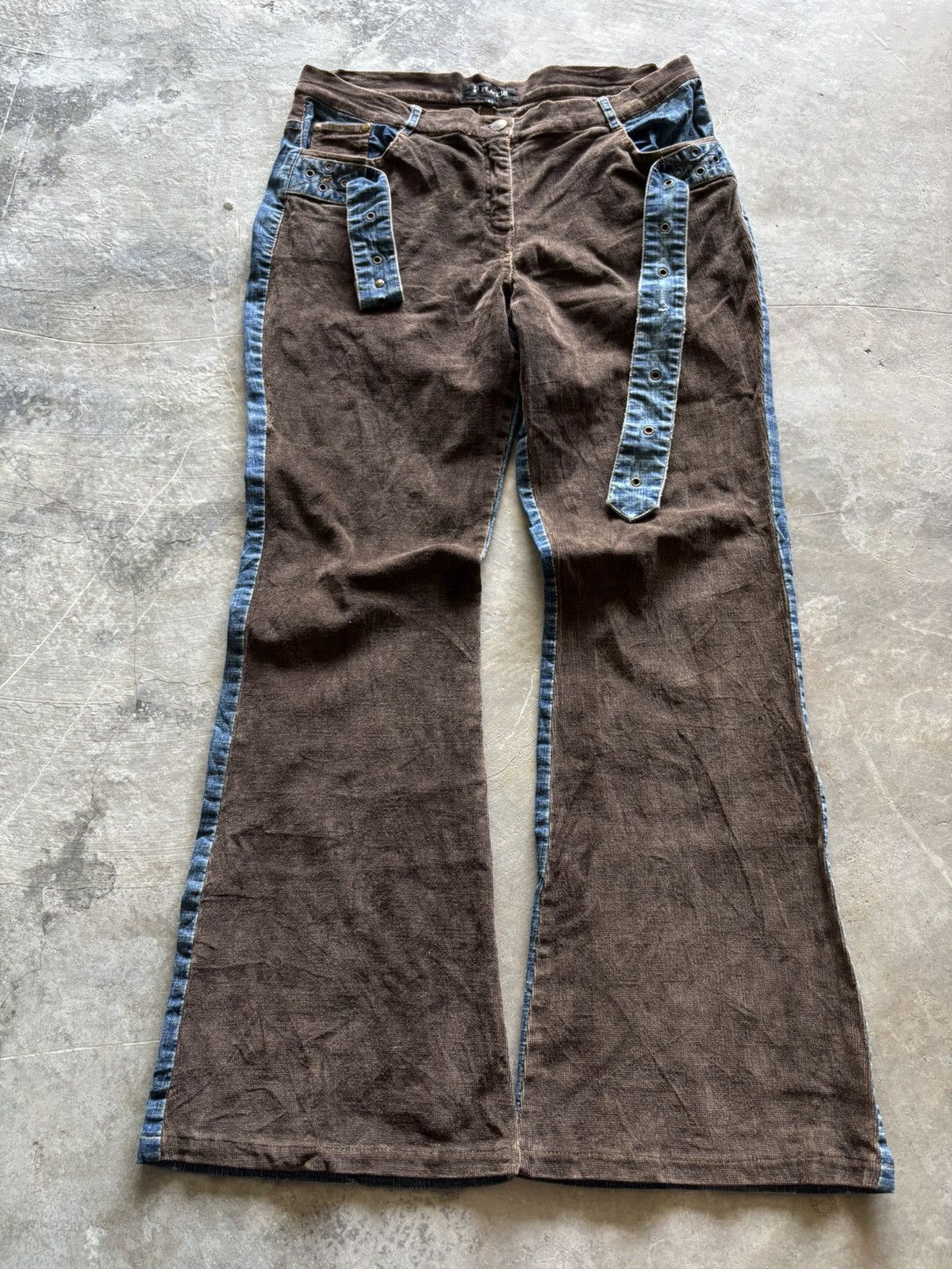 Japanese Brand PLACEMI flare japanese jeans hybrid denim curduroy Size US 31 - 1 Thumbnail