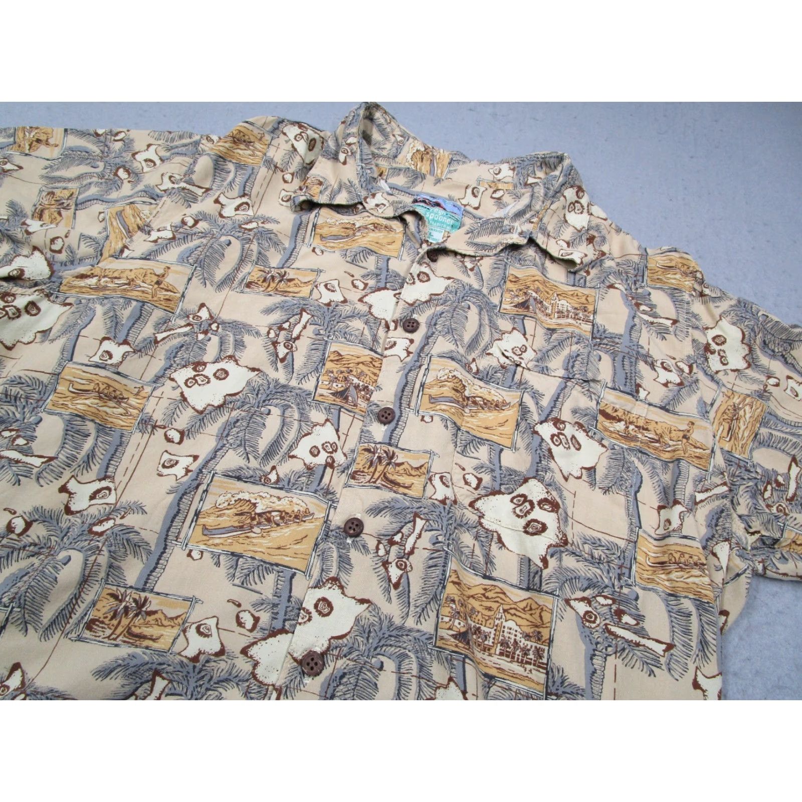 VINTAGE Reyn Spooner Shirt Mens XL Yellow Button-Up Rayon Surfing USA