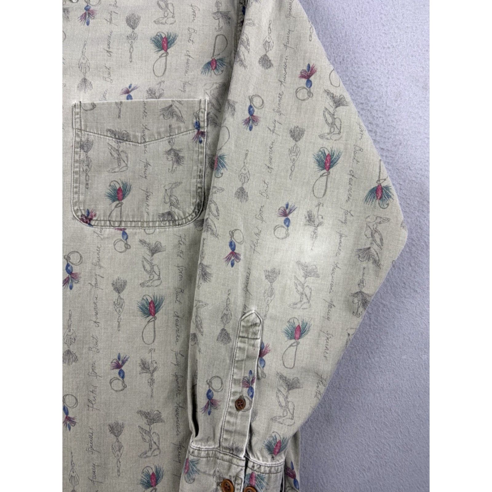 Vintage VINTAGE Woolrich Shirt Men M Brown Button-Up Fly Fishing Lures Print Graphic Print Long Sleeve Button-Down Collared Mens Size US M / EU 48-50 / 2 - 3 Thumbnail