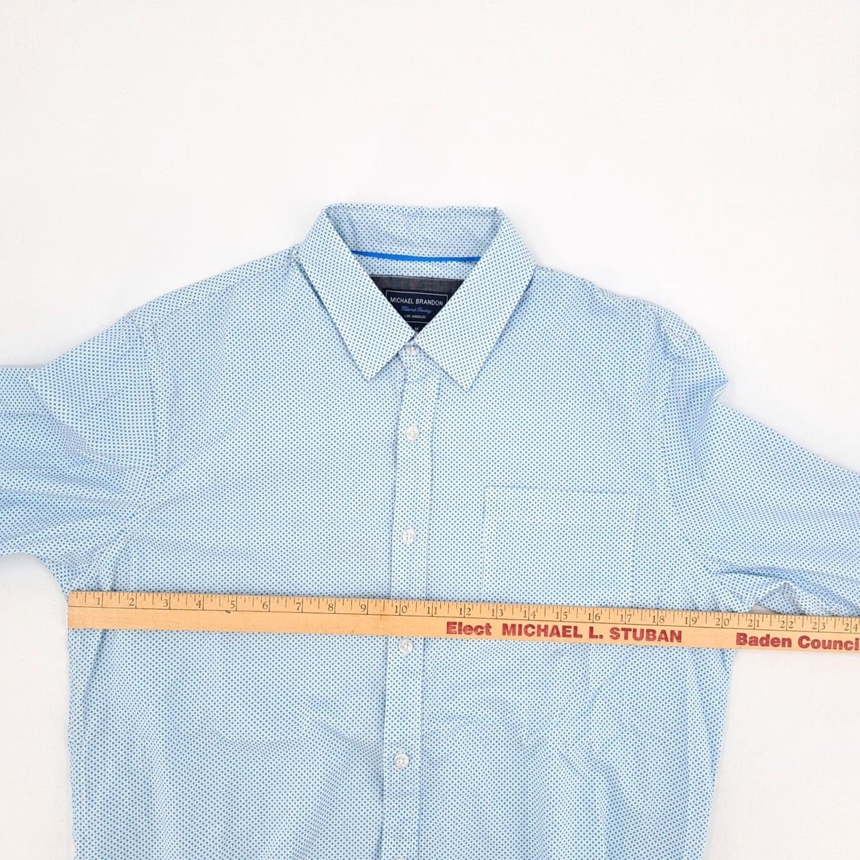 Vintage Michael Brandon Button-Down Shirt Mens M Cotton Blue White Micro Dot Long Slv Size US M / EU 48-50 / 2 - 6 Thumbnail