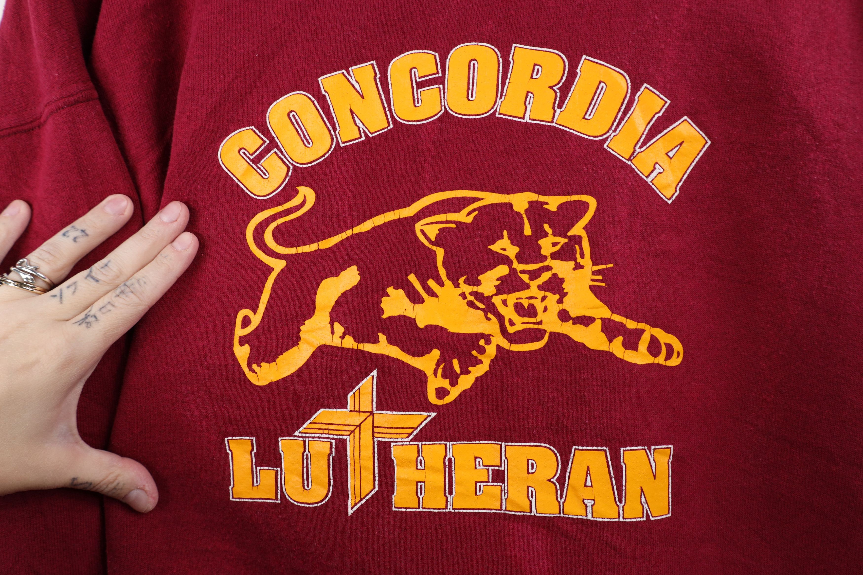 Vintage Vintage 90s Concordia Lutheran Crewneck Sweatshirt Red USA Size US XL / EU 56 / 4 - 4 Thumbnail