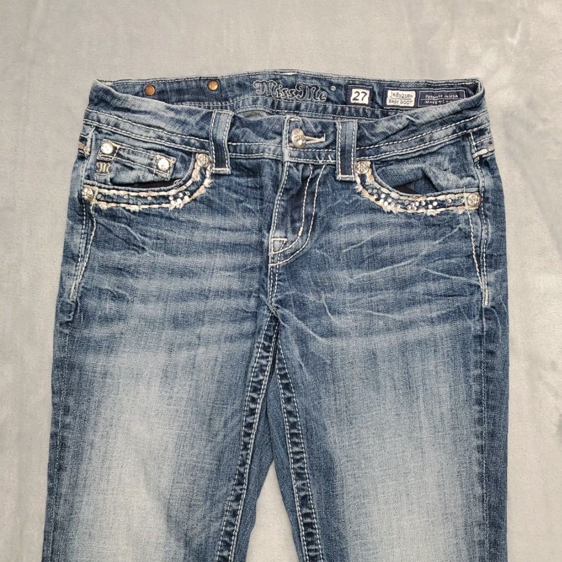 Miss Me VINTAGE MissMe Jeans Womens 27 Faded Whiskered Blue Denim Boot Cut Thick Stitch Cowboy Shirt? Size 27" / US 4 / IT 40 - 3 Thumbnail