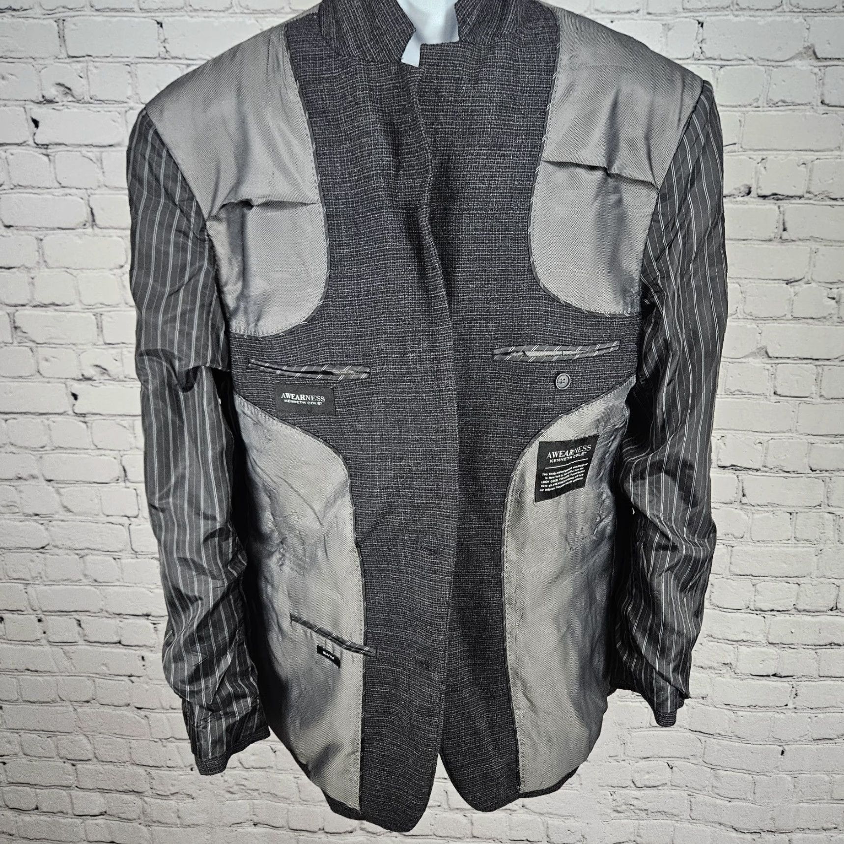 Kenneth Cole KENNETH COLE Awearness Grey Wool Stretch Slim Fit 2 Button Blazer Sport Coat 44L Size 44R - 6 Thumbnail