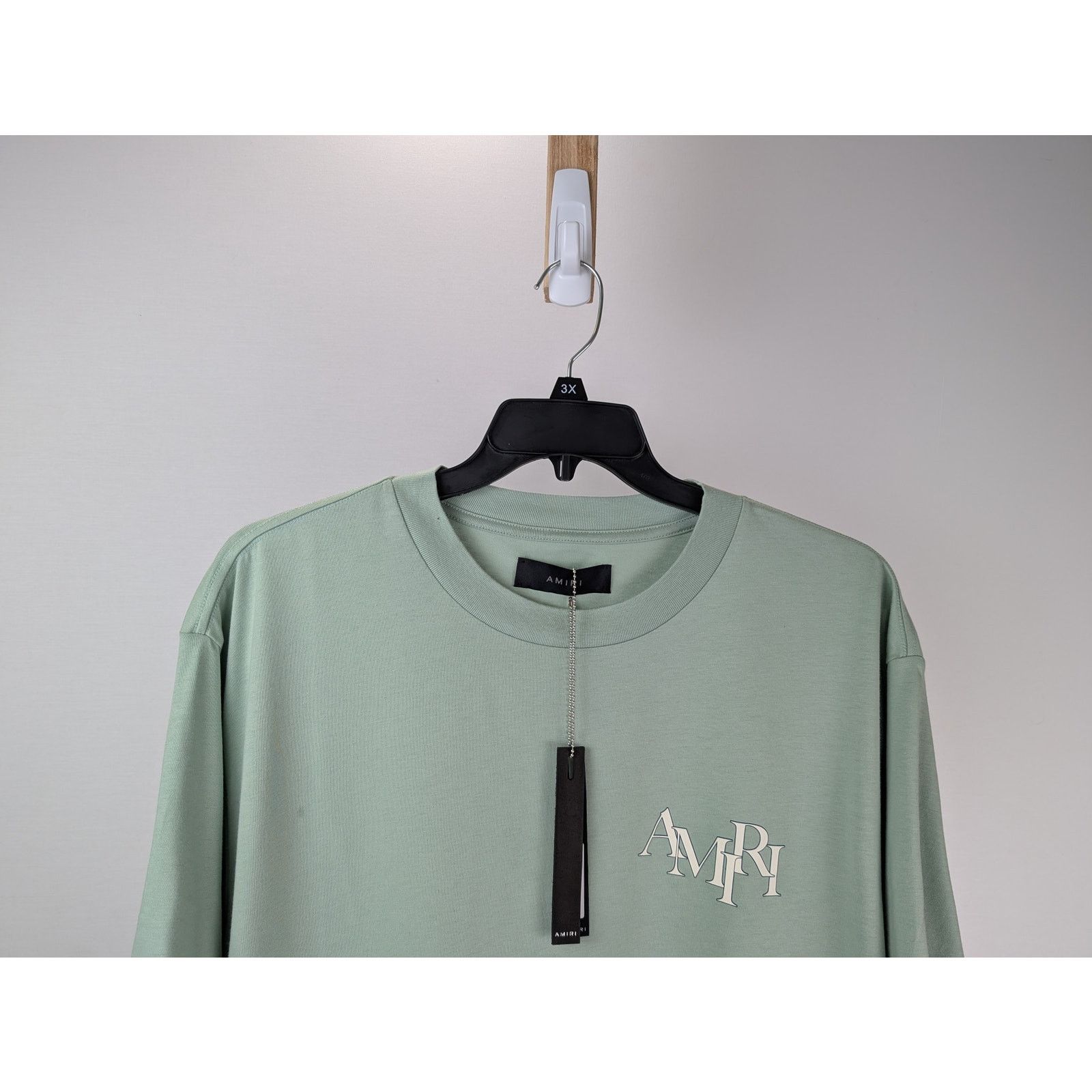 Amiri o1rshd1 Amiri Staggered Logo Tee T-Shirt in Frosty Green 3XL Size US XXL / EU 58 / 5 - 2 Thumbnail