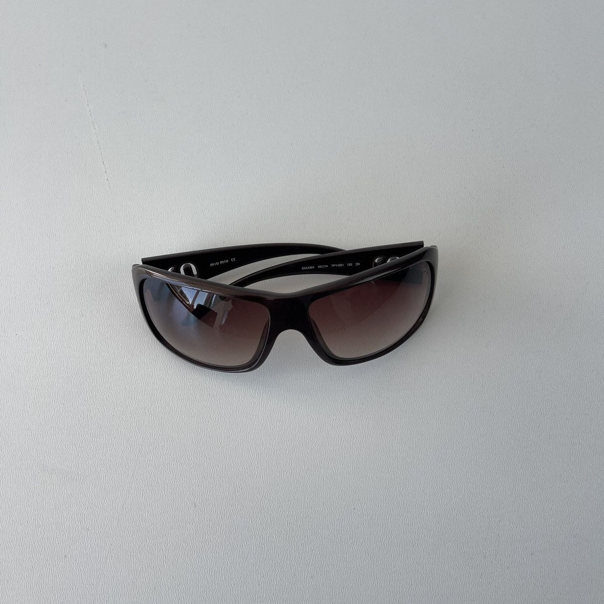 Miu Miu MIU MIU Womenʼs Designer Logo Sunglasses Wrap Brown SMUO8H Size ONE SIZE - 6 Thumbnail