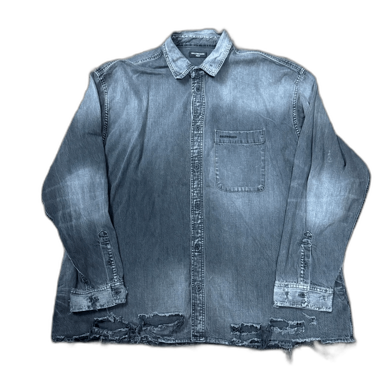 Balenciaga Balenciaga Ripped Denim Long Sleeve Shirt Size US L / EU 52-54 / 3 - 1 Thumbnail