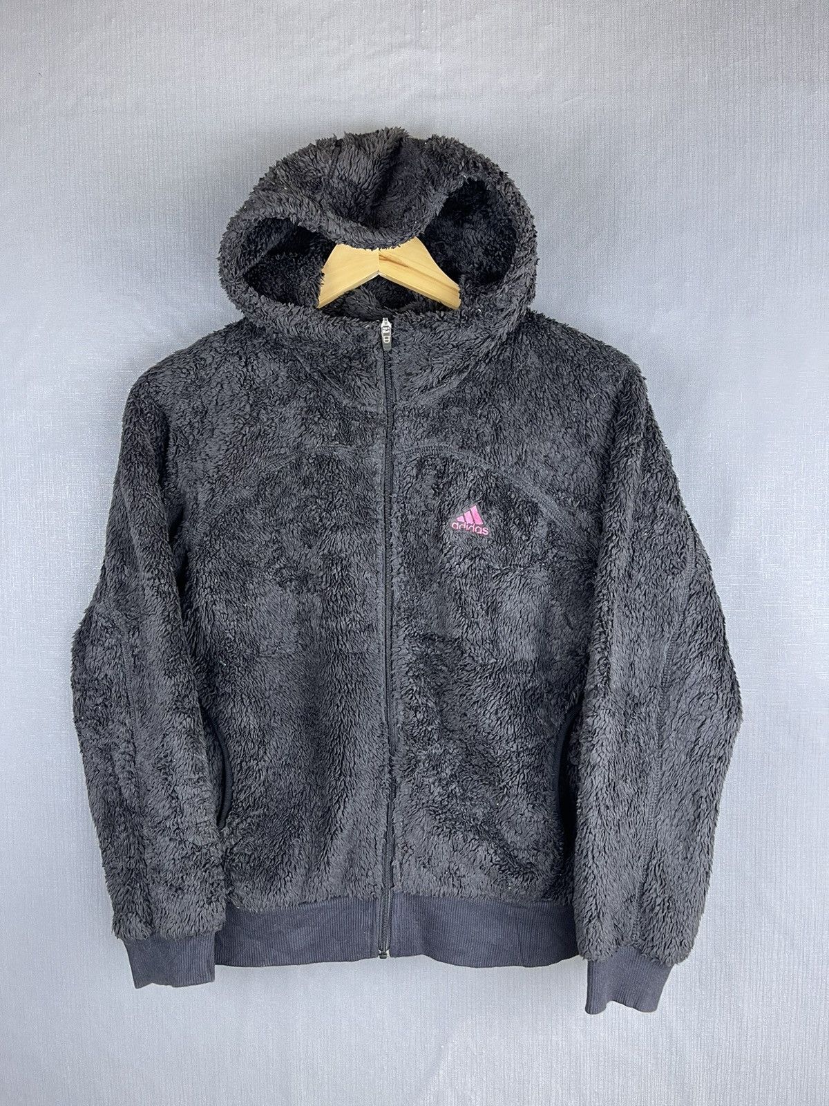 Pre-owned Adidas X Vintage Adidas Sherpa Hoodie Jacket In Black