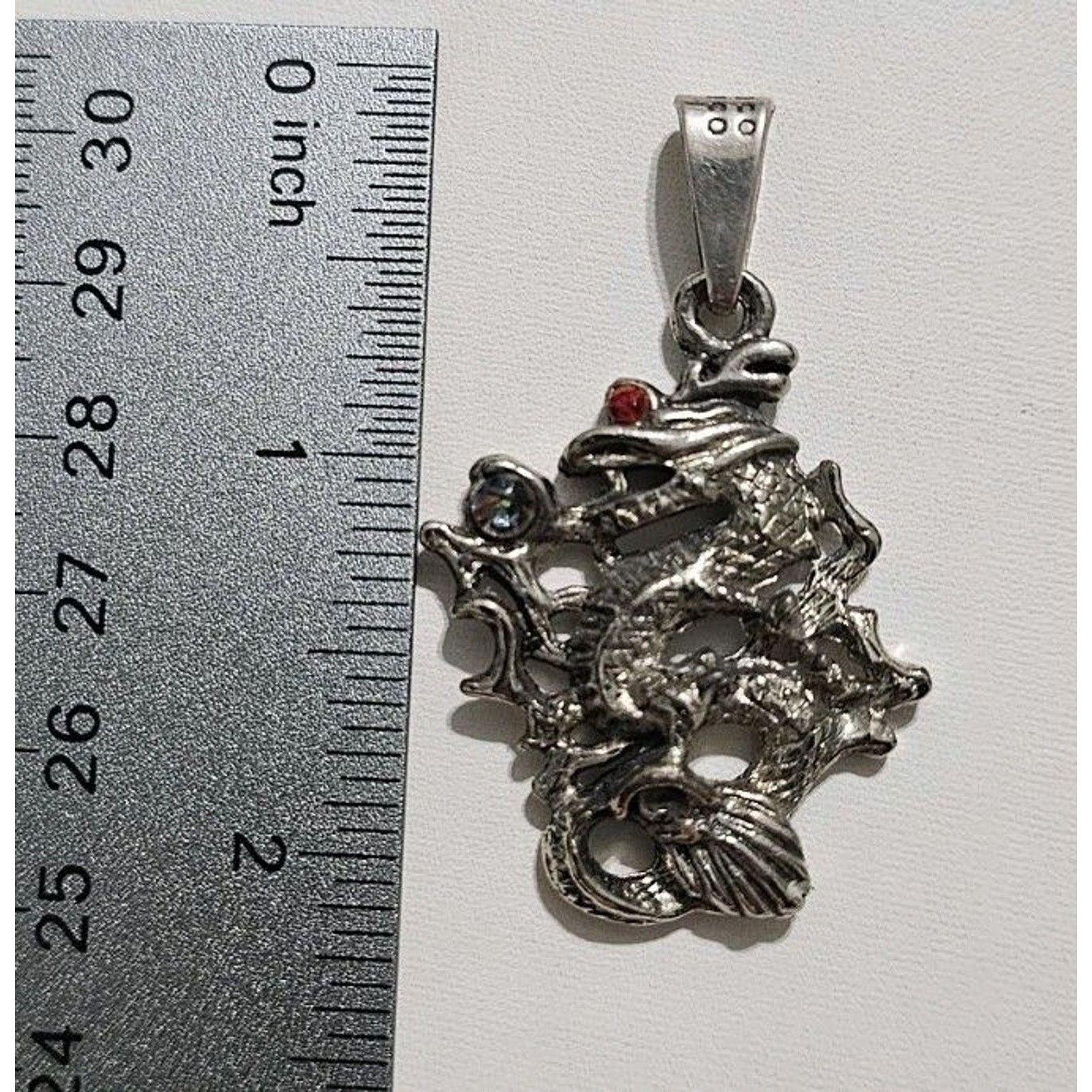 Other Sterling Silver Dragon Pendant Charm 925 With Stones Size ONE SIZE - 3 Thumbnail