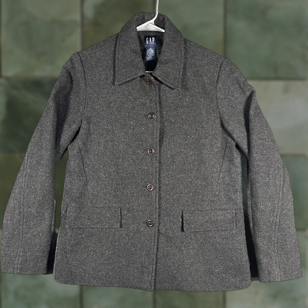 Gap GAP Jacket Womens Small Gray Wool Blend Lined Button Front Coat Pockets Size S / US 4 / IT 40 - 1 Thumbnail