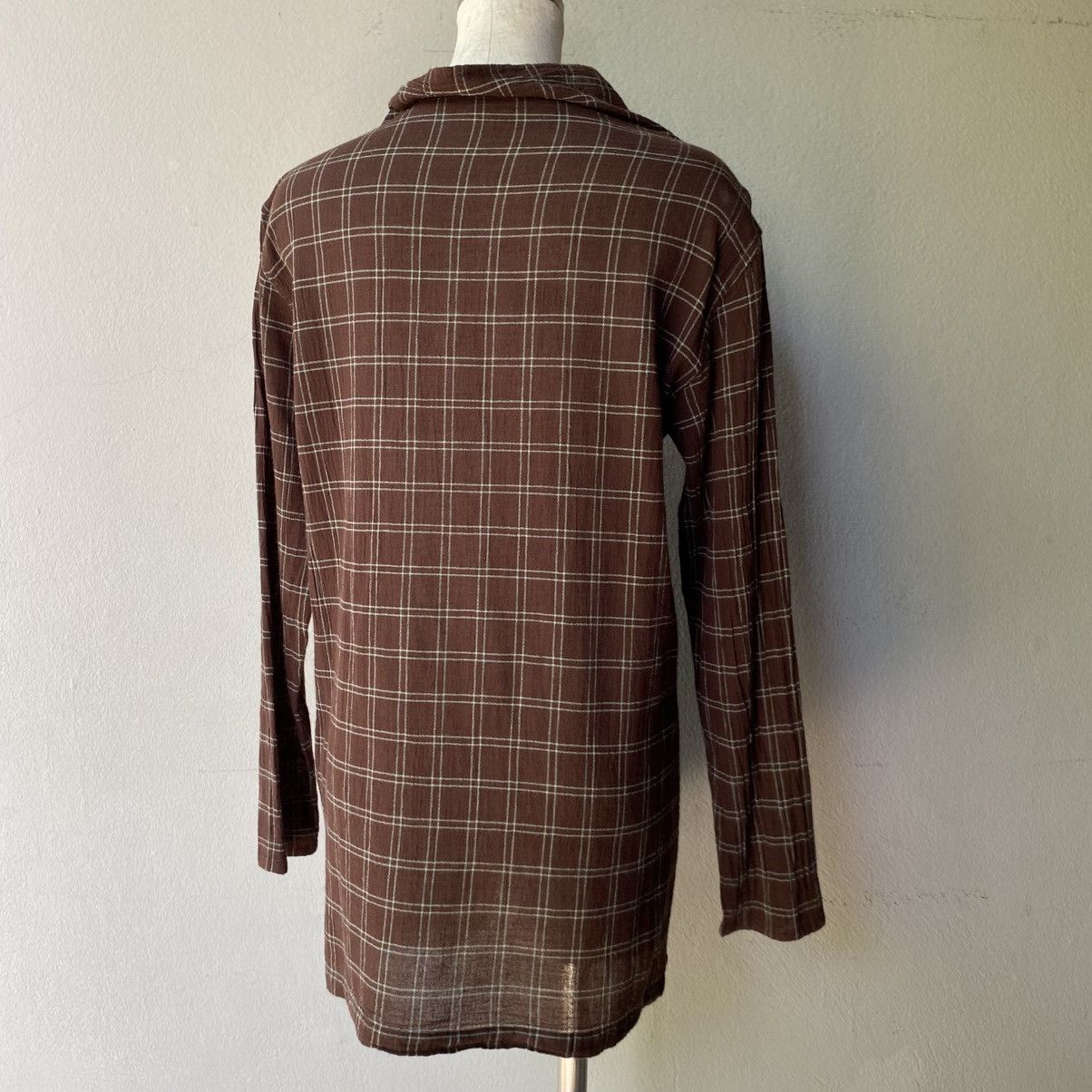 Issey Miyake Plantation Brown Plaid Long Sleeve Hoodie Top Size M / US 6-8 / IT 42-44 - 7 Thumbnail