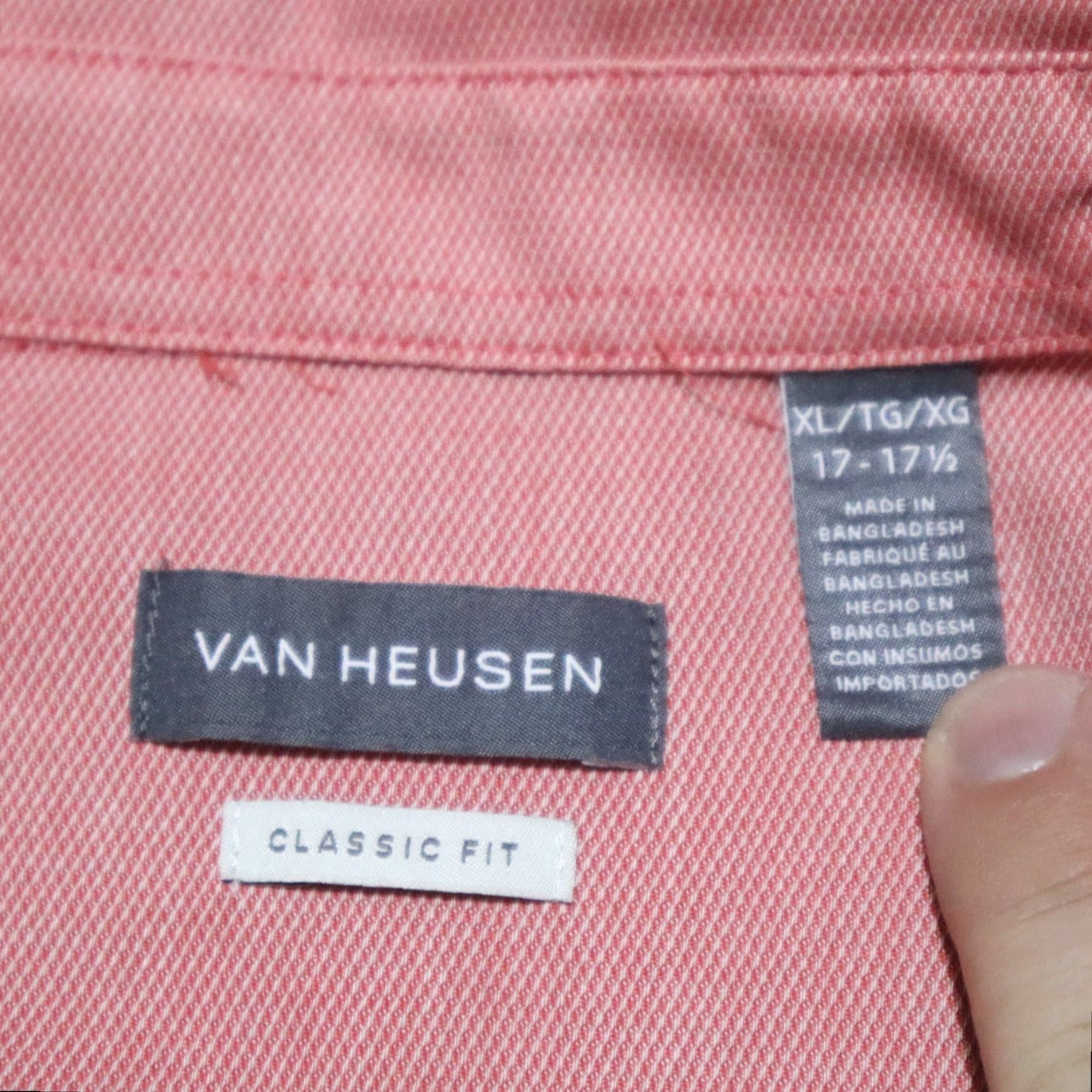 Van Heusen Van Heusen Shirt Pink Solid Salman Pocket Button Up Mens Size XL 17.5 100% Cotton Regular Short? Size 46R - 3 Thumbnail
