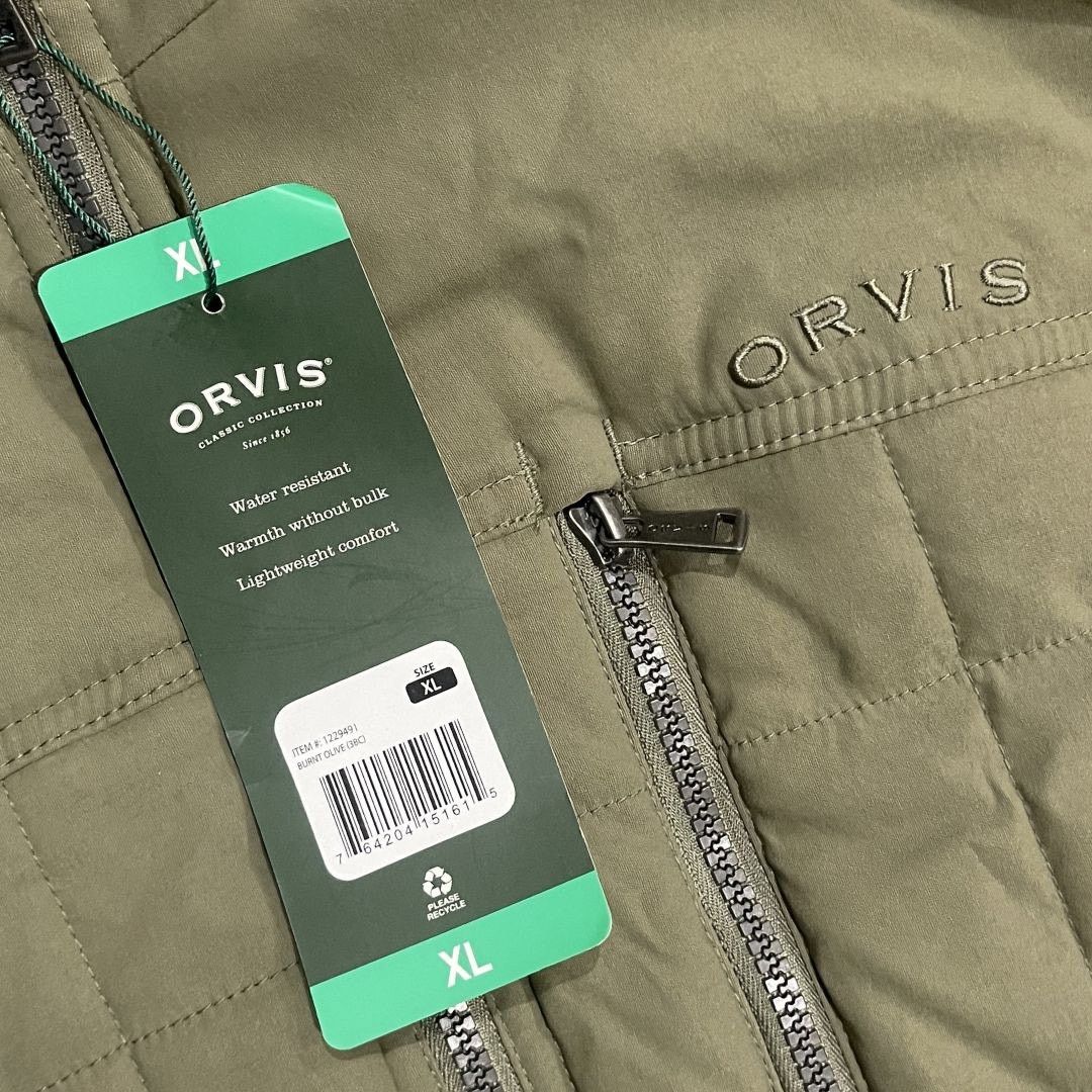 Orvis Quilted Hooded Jacket Olive Green Full Zip Water Resistant Size US XL / EU 56 / 4 - 3 Thumbnail
