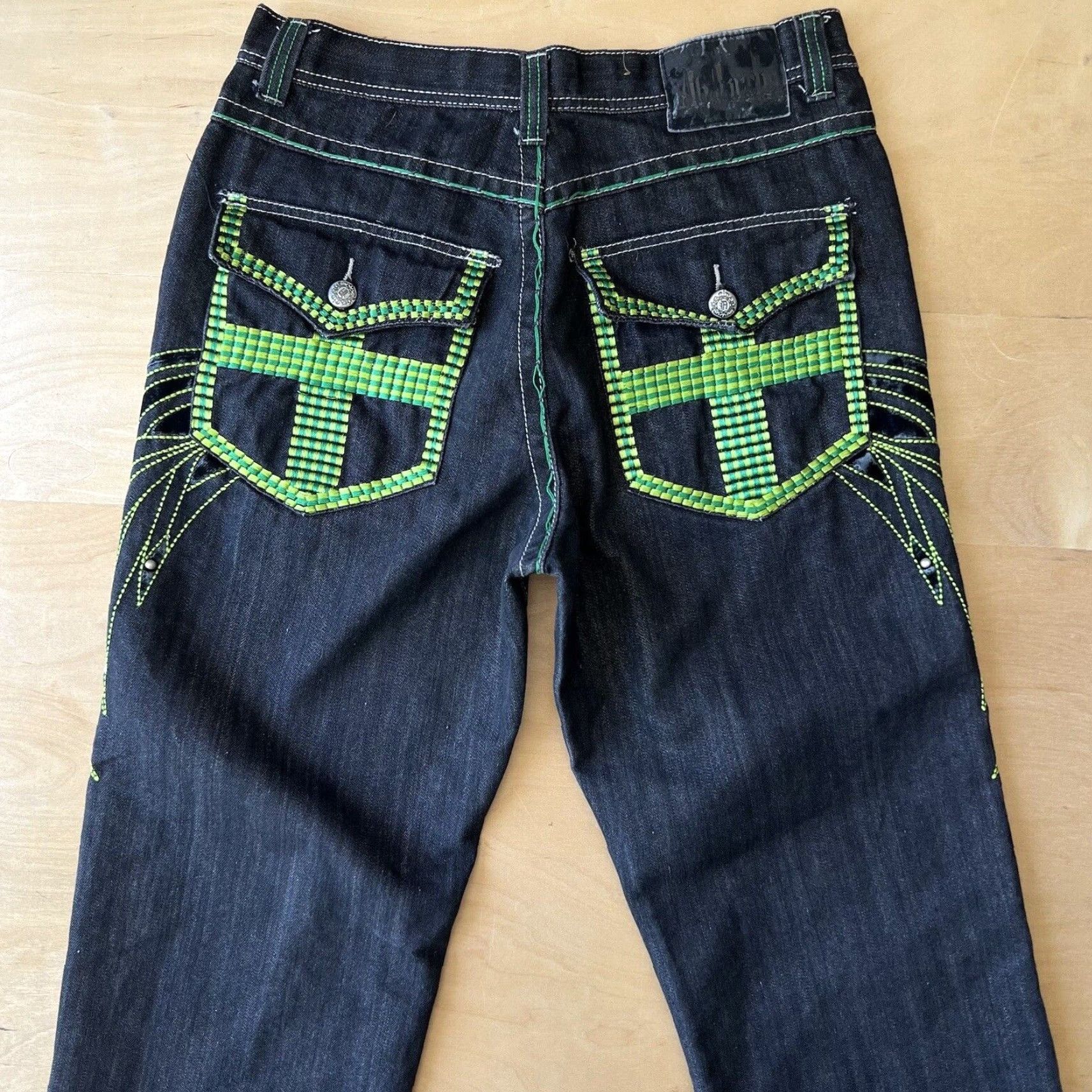 Denime VINTAGE Levi's Silvertab Jeans 33 Black Green Baggy Denim Grunge Skater 90s Mens Leather Patch 5-Pocket USA Western Size US 33 - 6 Thumbnail