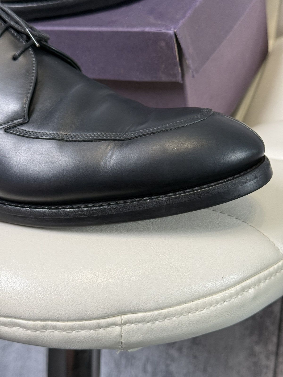 Prada Prada Black Leather Apron Toe Derby Men’s Dress Shoes Italy Size US 11 / EU 44 - 10 Thumbnail