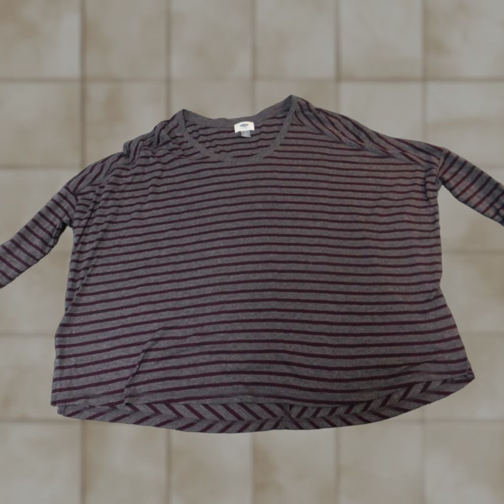 Old Navy Old Navy Womens Sweater Pullover Striped Crew Neck Raglan Sleeve Gray 100% Cotton M Regular Stretch Logo Size M / US 6-8 / IT 42-44 - 1 Thumbnail