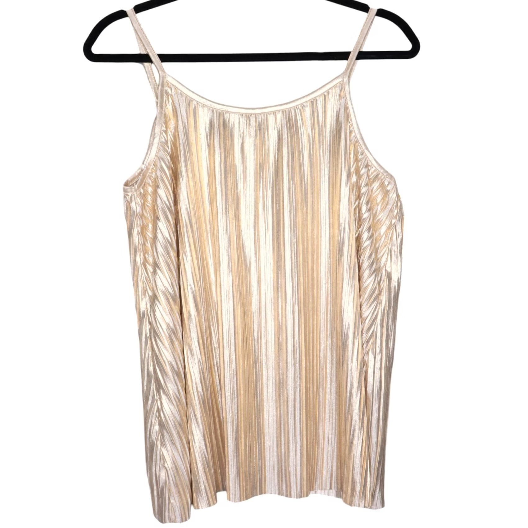 H&M H&M Womens Pleated Tank Top Size Small Metallic Gold Camisole Spaghetti Strap Sleeveless Pocket? Size S / US 4 / IT 40 - 3 Thumbnail