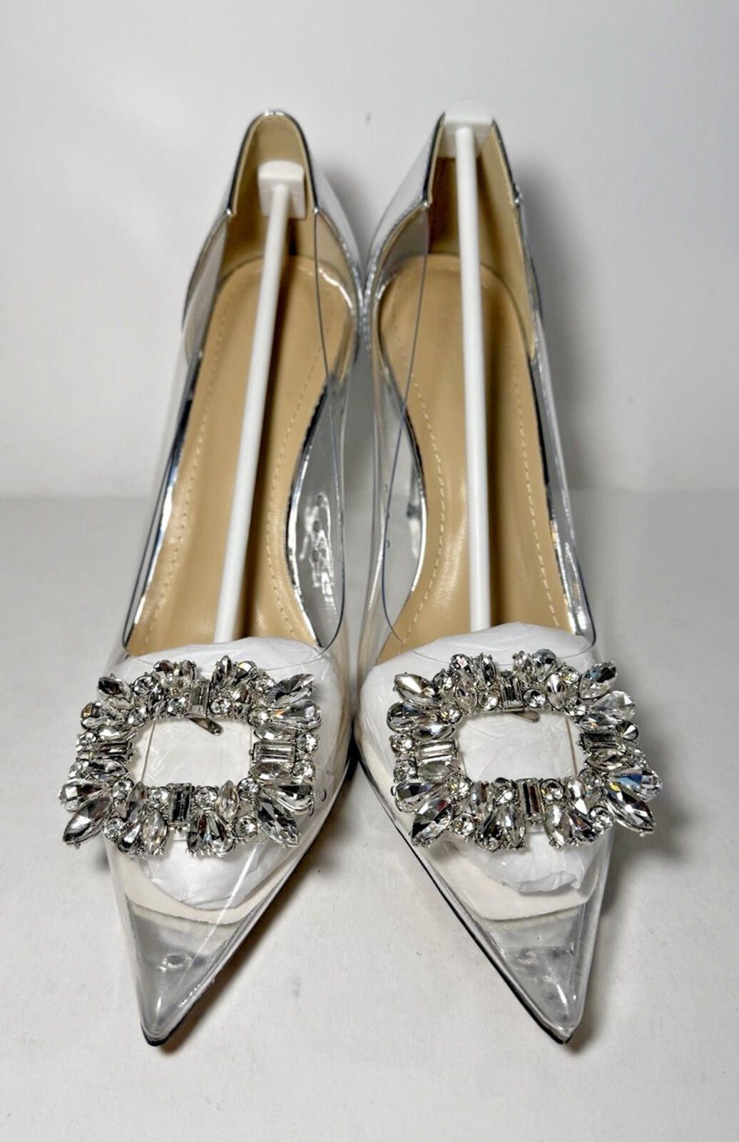 Other LING MEI High Heel Pointy Toe Crystal Buckle Clear Silver Size US 8 / IT 38 - 1 Thumbnail