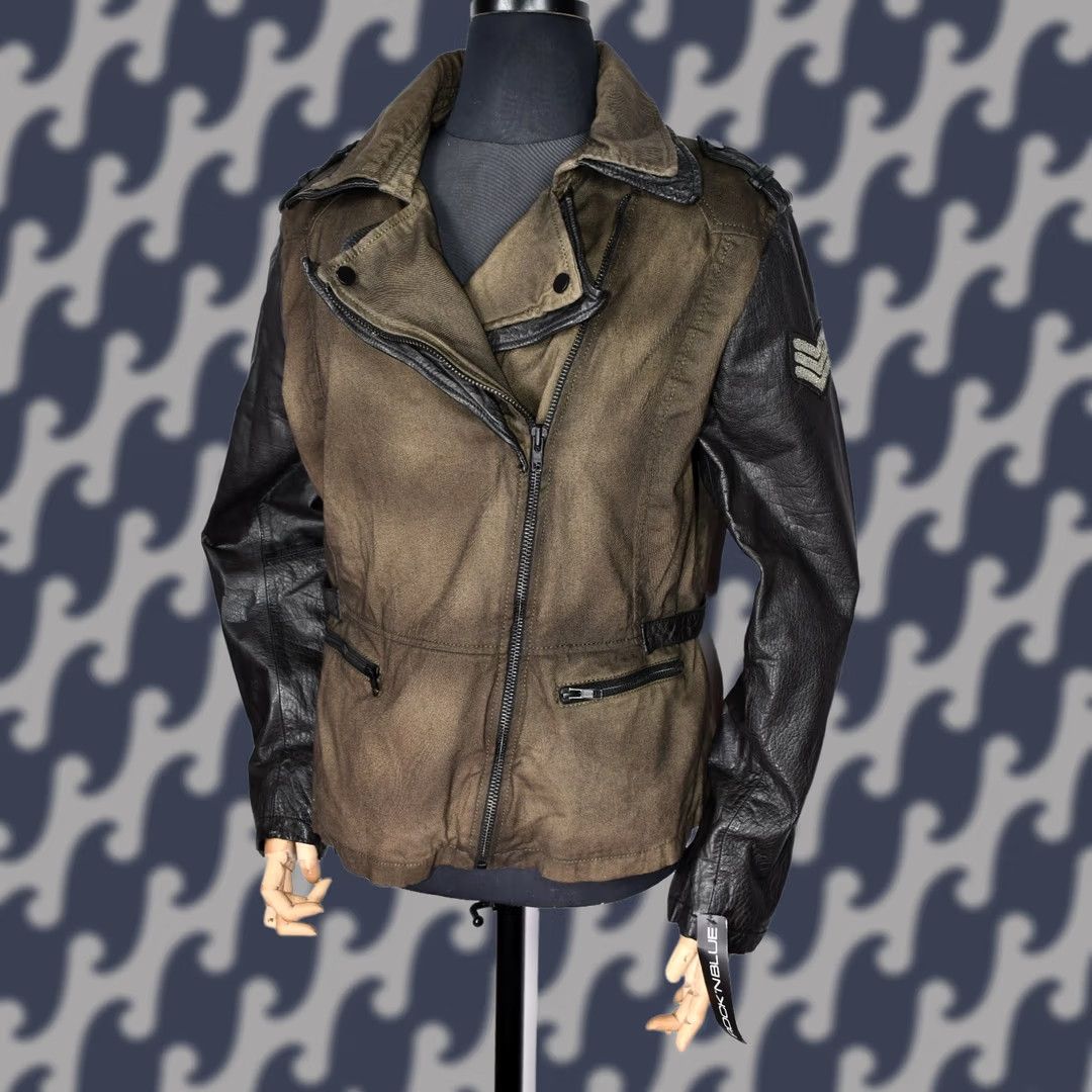 Vintage Rock’N Blue Jacket Women's XL Biker Green 100% Cotton / 100% Leather Long Sleeve Zip Military Inspired? Size XL / US 12-14 / IT 48-50 - 1 Thumbnail
