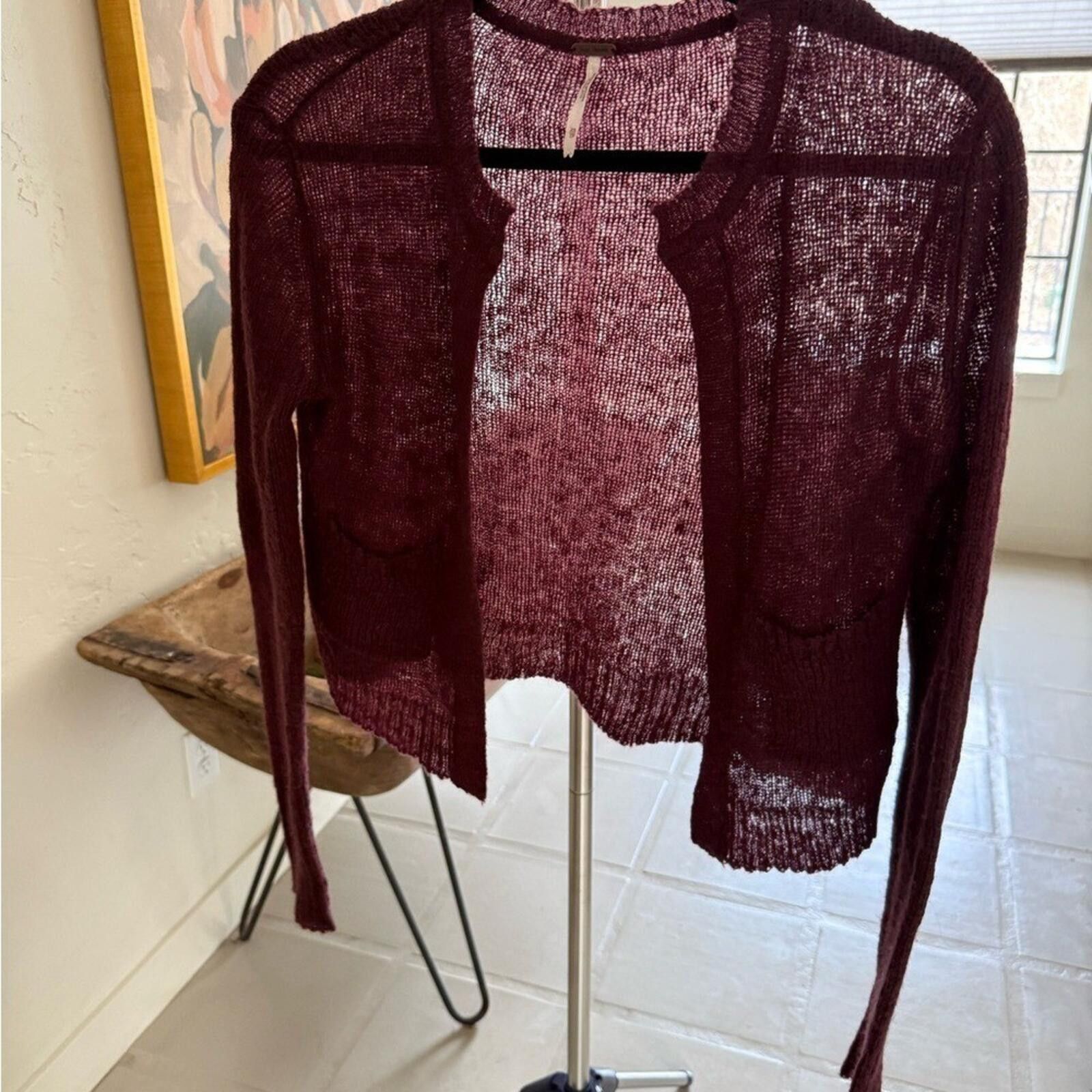 Free People Free People Mohair Blend Cropped Cardi Burgundy Knit XS/S Size M / US 6-8 / IT 42-44 - 8 Thumbnail