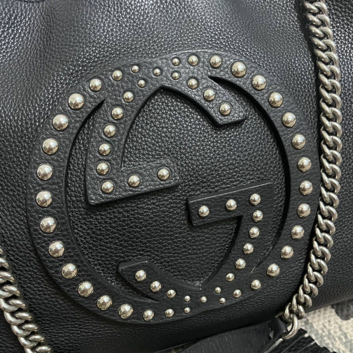 Gucci Aut. GUCCI Black Leather Medium Chain Studded Soho Tote Bag Size ONE SIZE - 3 Thumbnail