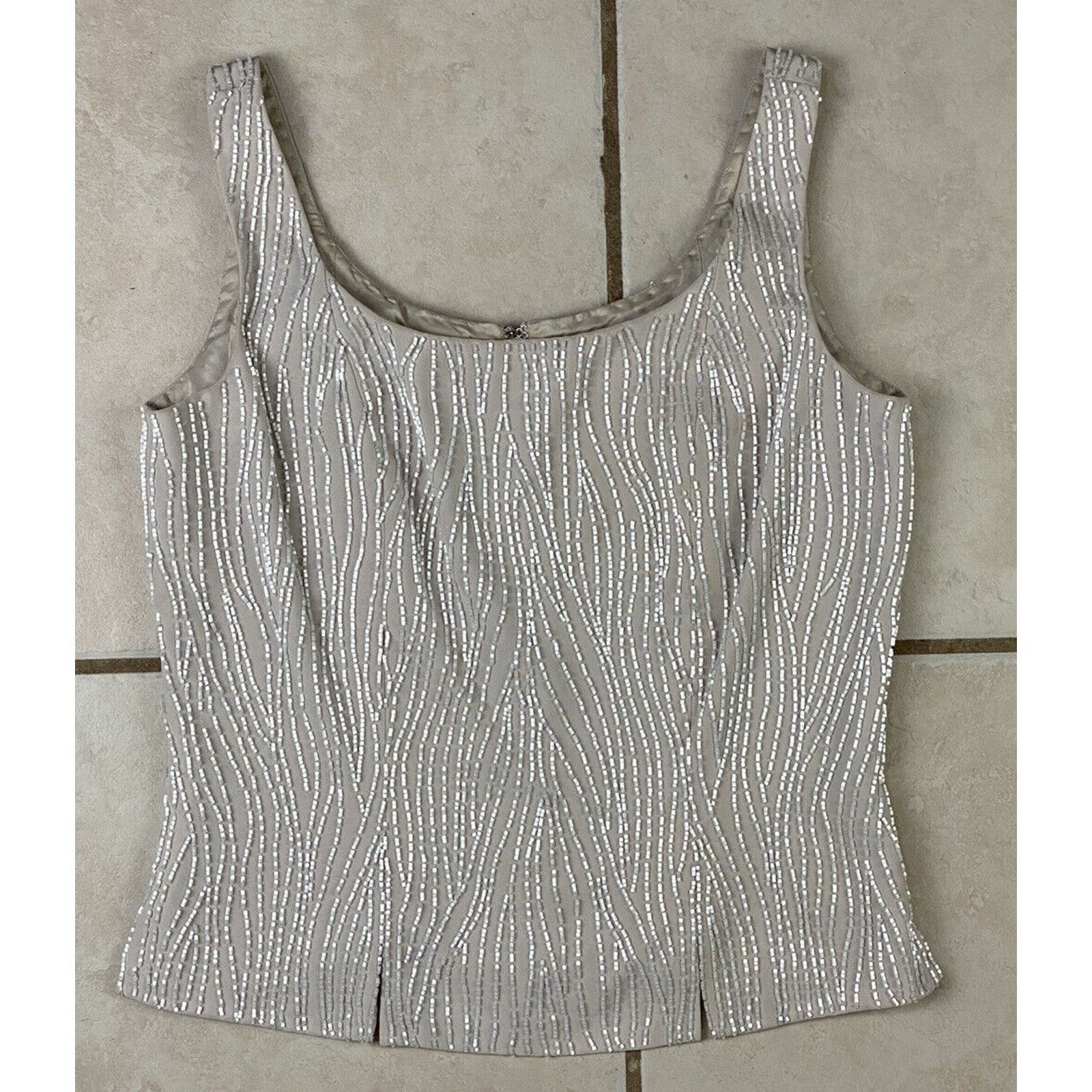 Bob Mackie VTG Bob Mackie Boutique Beaded Tank Top Beige Cream s Size S / US 4 / IT 40 - 1 Thumbnail