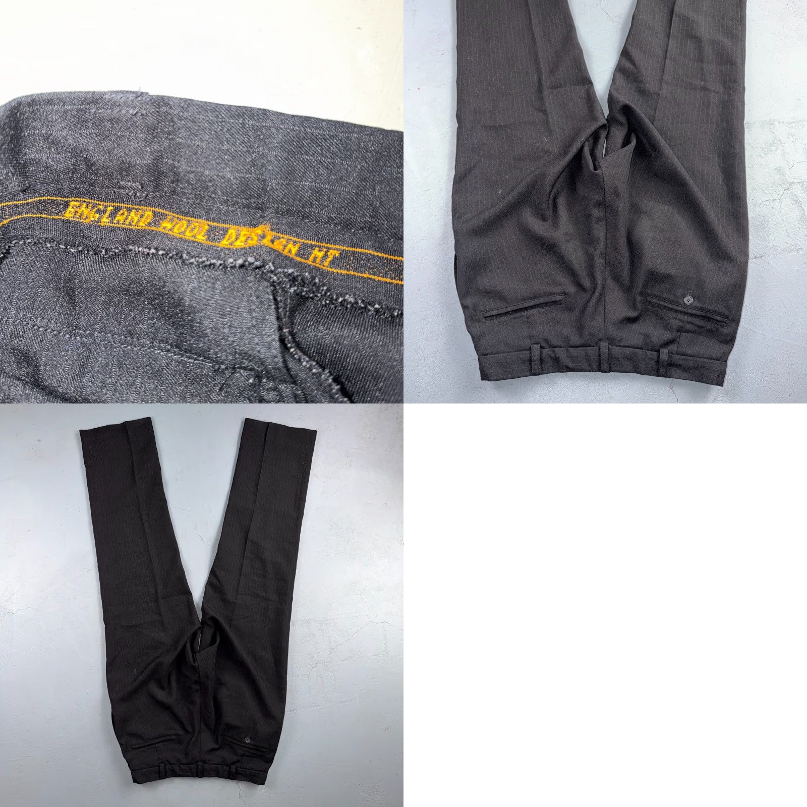 Vintage VINTAGE Wool Pinstripe Trousers England 50s Button Fly Pants Rockabilly 1940s Black 31 Inseam Mens Womens Unbranded Size US 31 - 9 Thumbnail