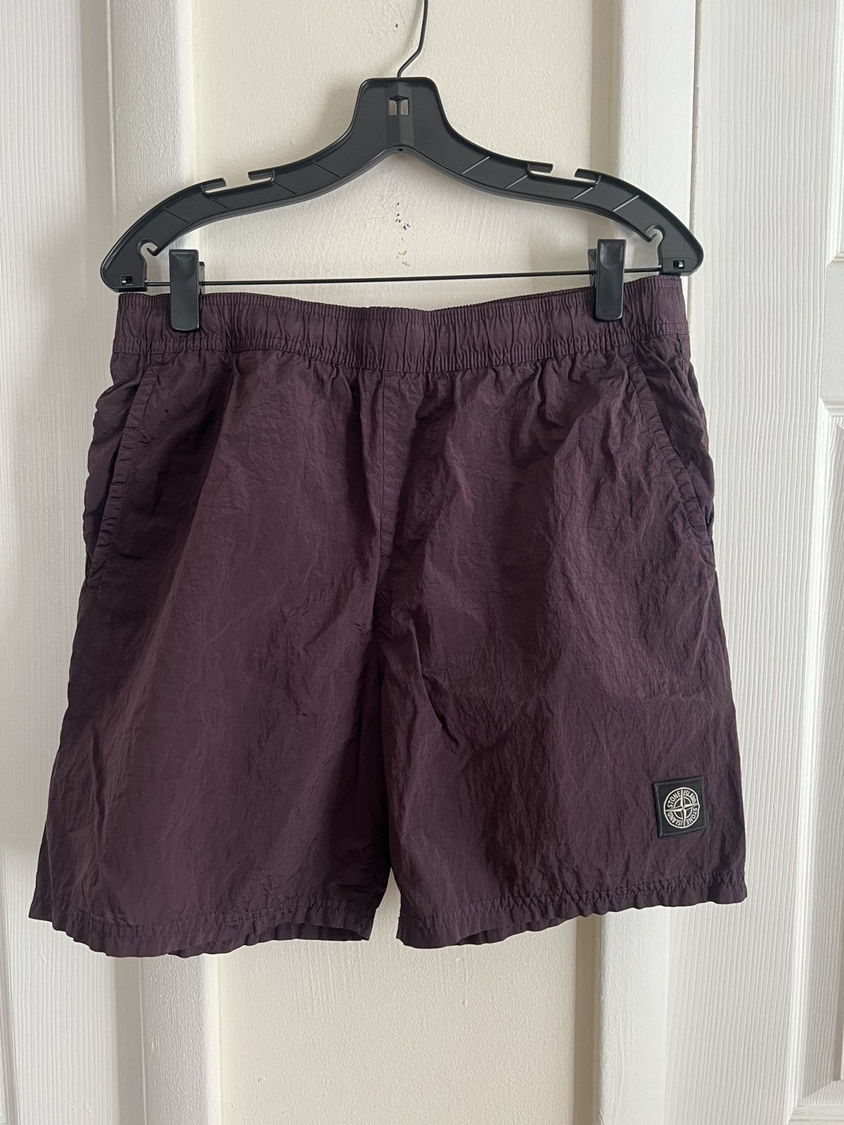 image of Stone Island Nylon Metal Short in Burgandy, Men's (Size 33)