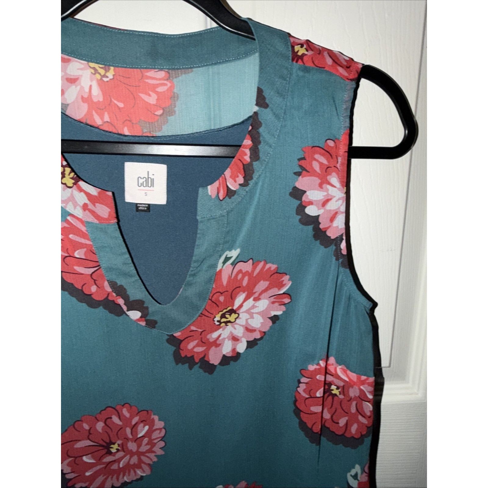 Canali CAbi #3445 Blushing Blouse Chiffon Sleeveless V-Neck Teal Size S / US 4 / IT 40 - 3 Thumbnail