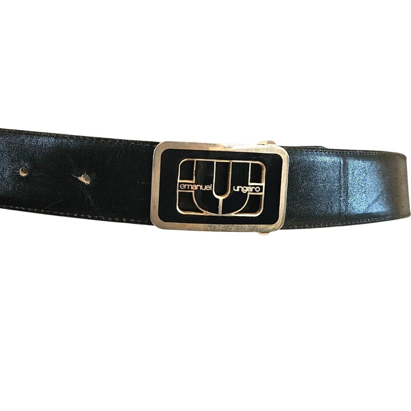 Emanuel Ungaro Vintage Emanuel Ungaro Belt 1970s Leather Black Gold Womens Size ONE SIZE - 9 Thumbnail