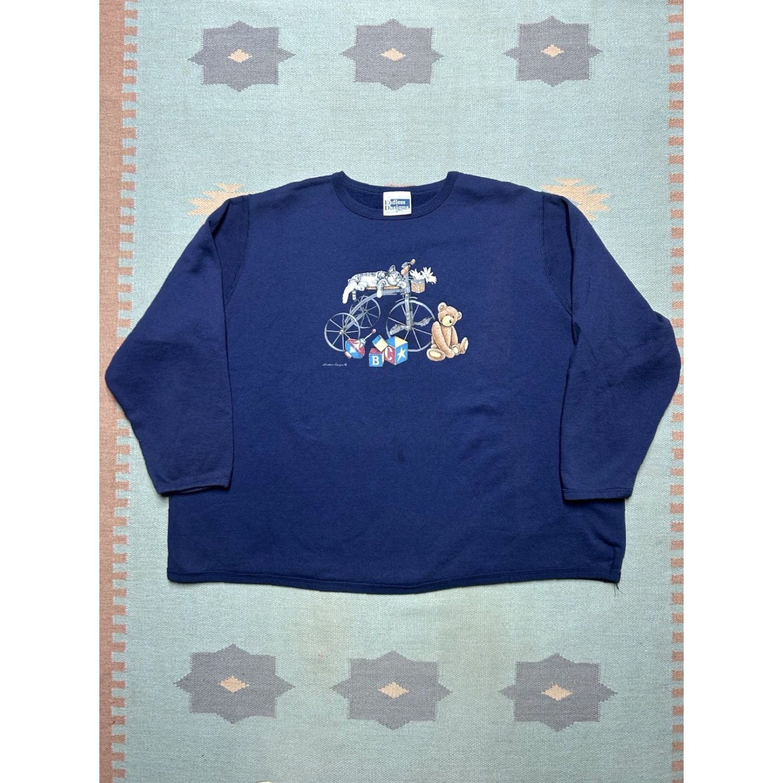 Vintage VINTAGE Crewneck Sweatshirt Cat Kitten Cute Teddy Bear Blue 3XL Endless Designs Boys Girls Size XXL / US 16-18 / IT 52-54 - 2 Thumbnail