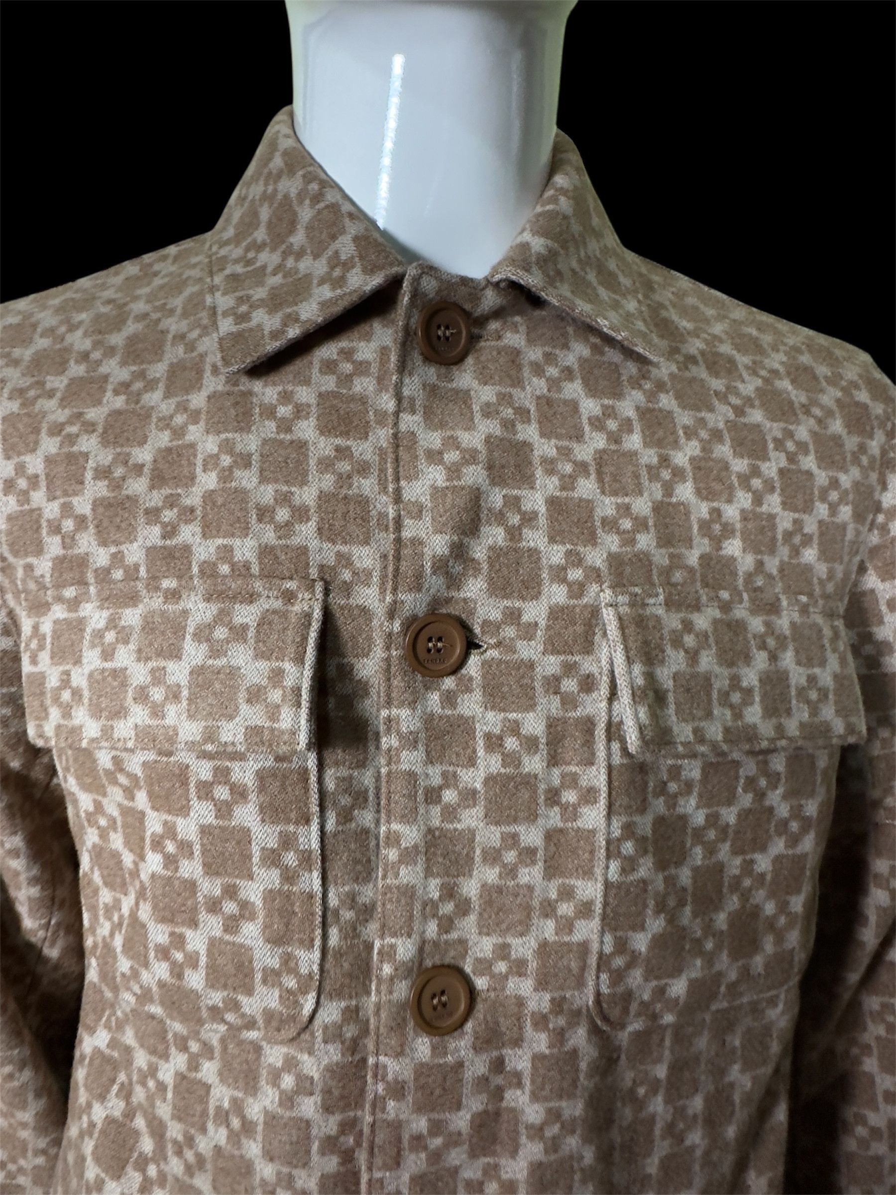 Sandro Square Cross jacquard overshirt in Camel Size US M / EU 48-50 / 2 - 2 Thumbnail
