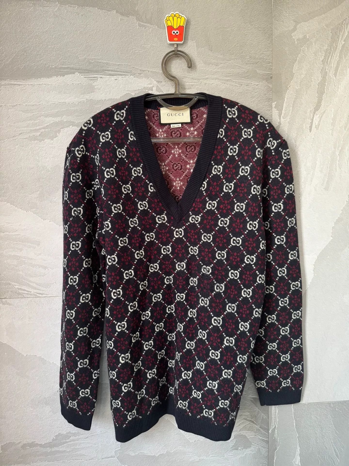Gucci gucci logo v-neck knit sweater maroon Size US M / EU 48-50 / 2 - 1 Thumbnail