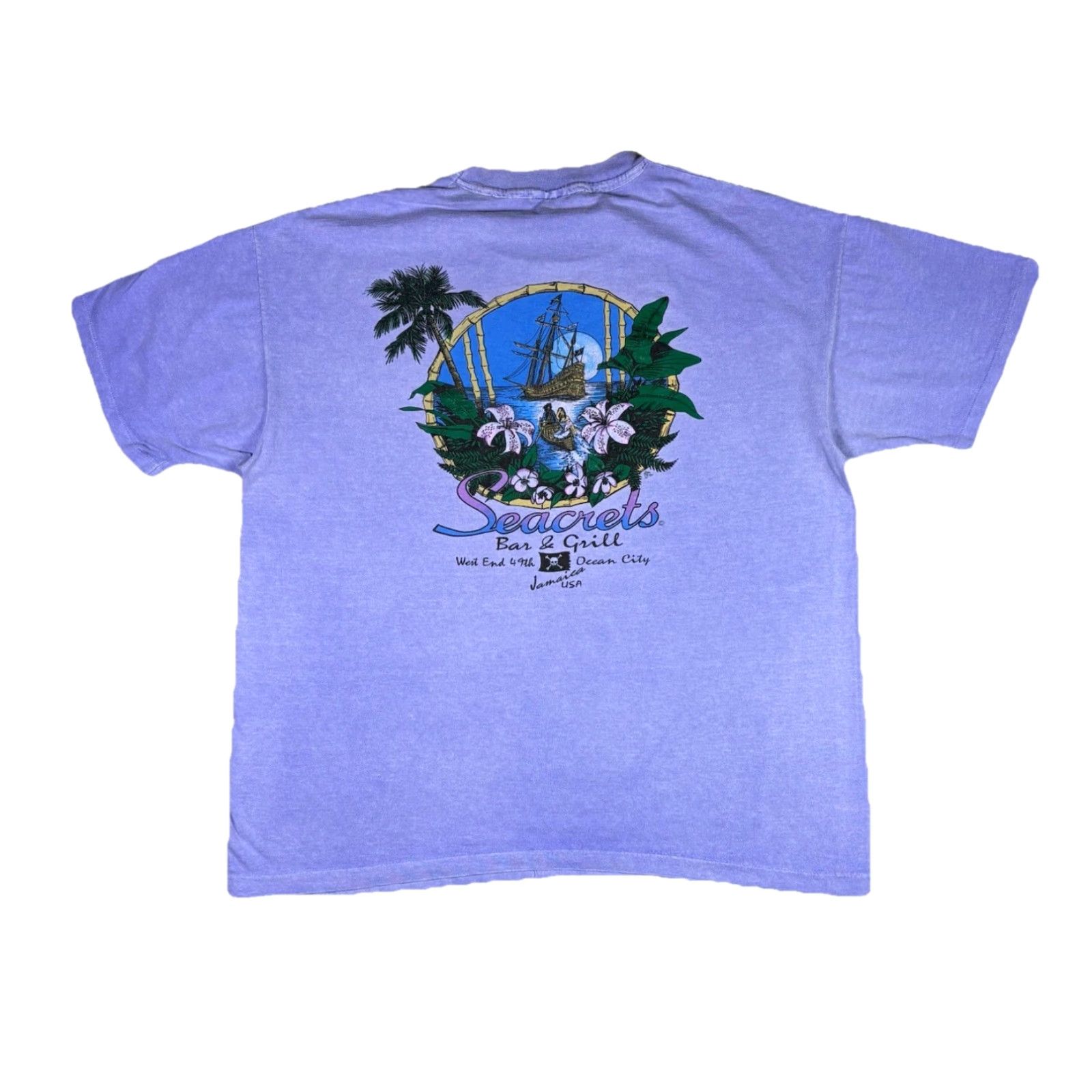 Anvil VINTAGE Seacrets Bar Promo T Shirt Purple Dyed Single Stitch Adult XL 1990s Art Nike? Size US XL / EU 56 / 4 - 2 Thumbnail