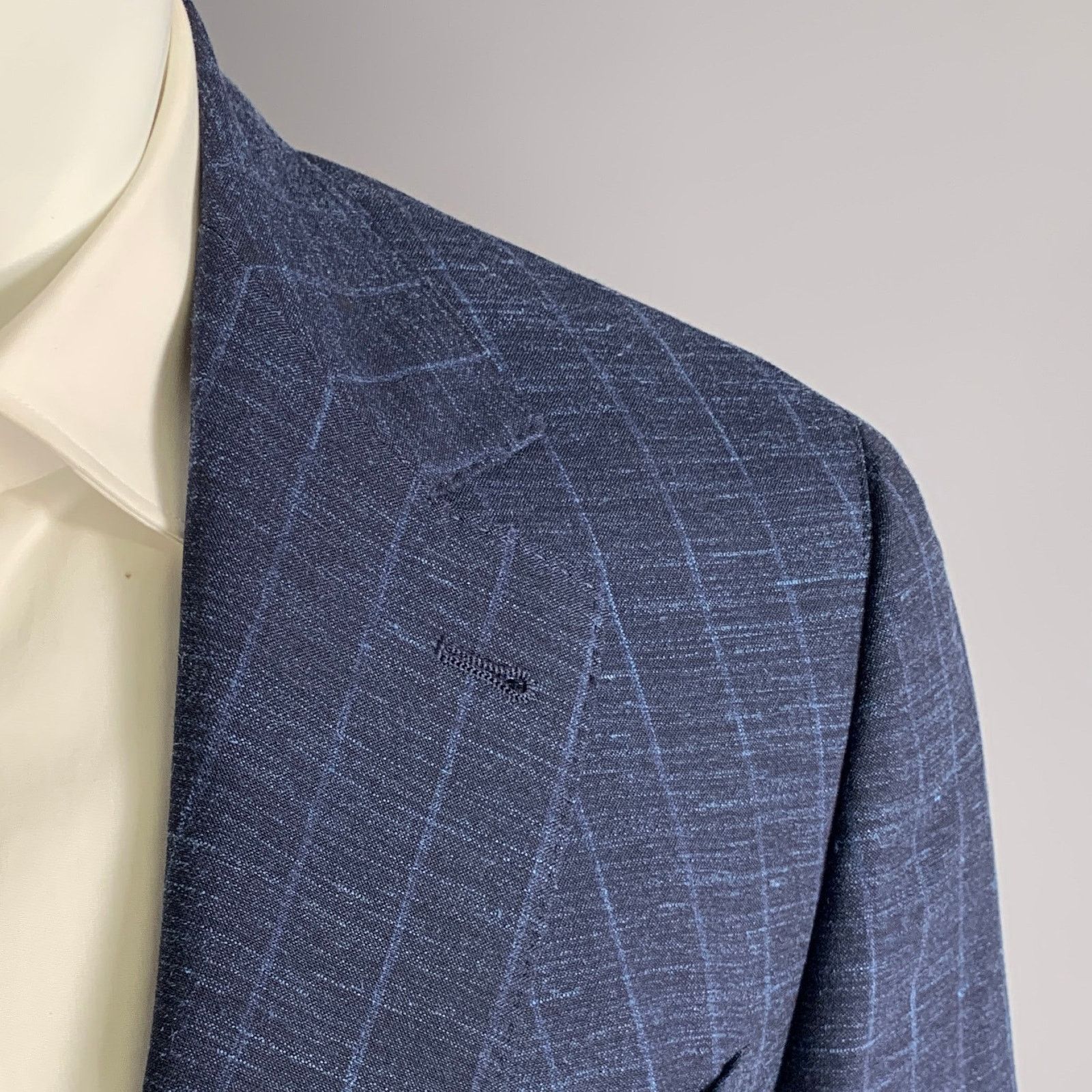 Brunello Cucinelli BRUNELLO CUCINELLI 38 Navy Window Pane Wool Blend Suit Size 38R - 4 Thumbnail