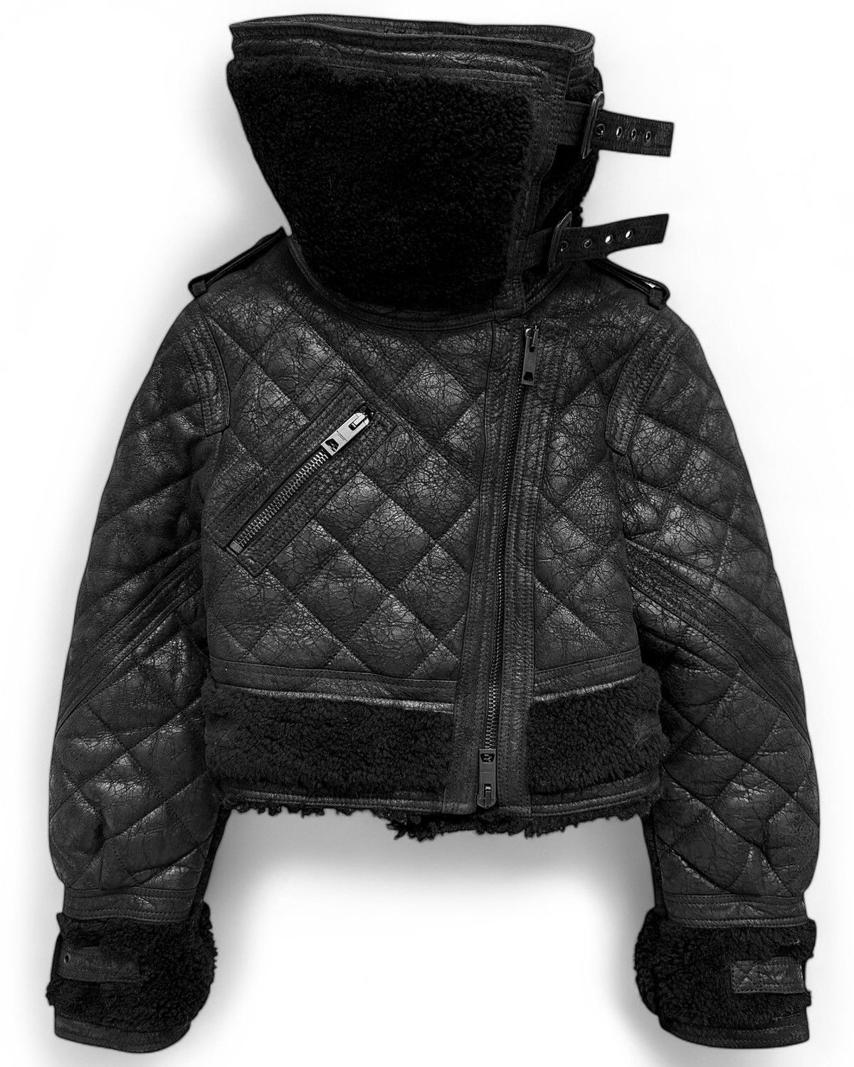 2010 Runway Cropped Iceland Shearling Cracked Leather Jacket