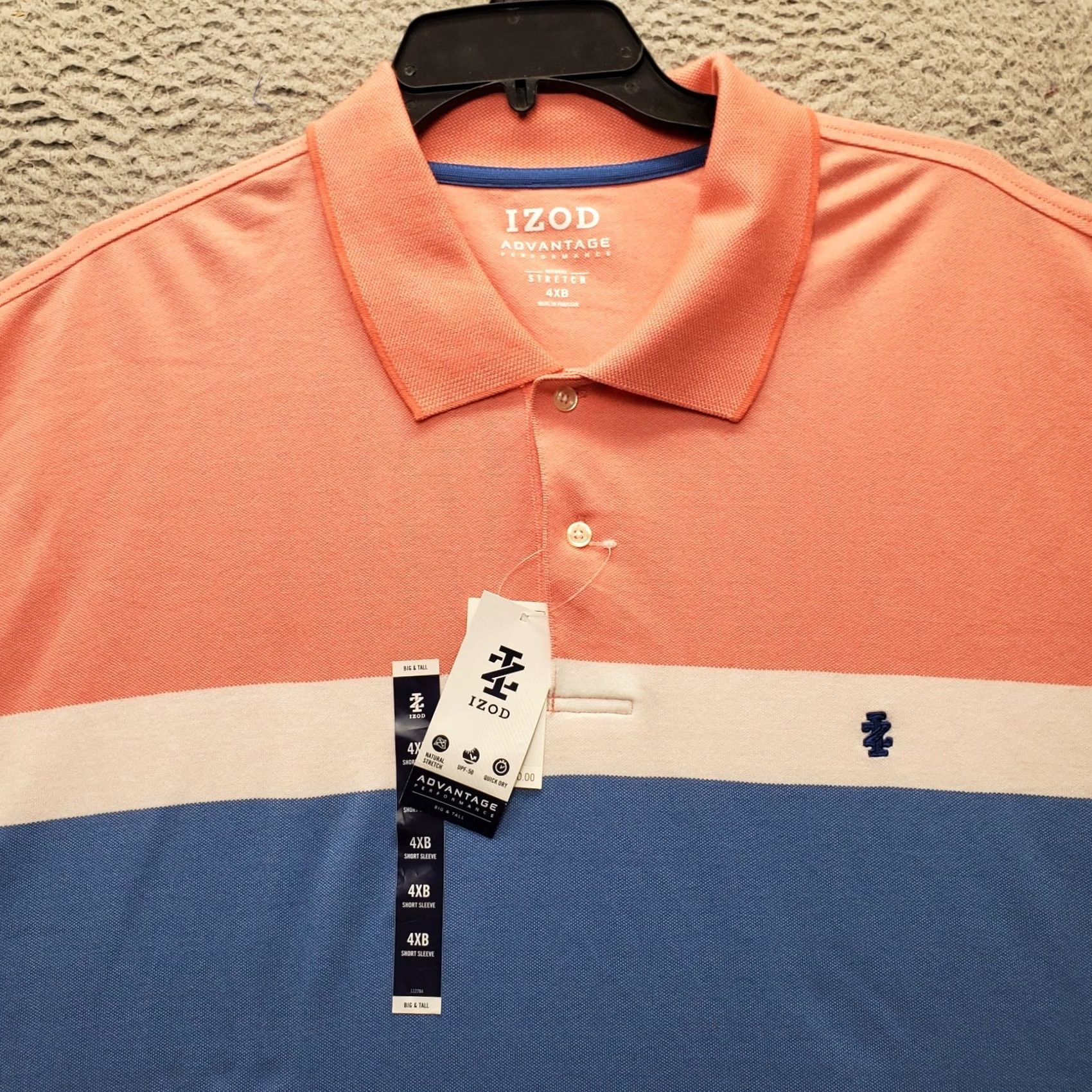 Izod IZOD Mens 4XB Advantage Performance Polo Shirt Multi Classic Fit Binary Stretch Size US XXL / EU 58 / 5 - 7 Thumbnail