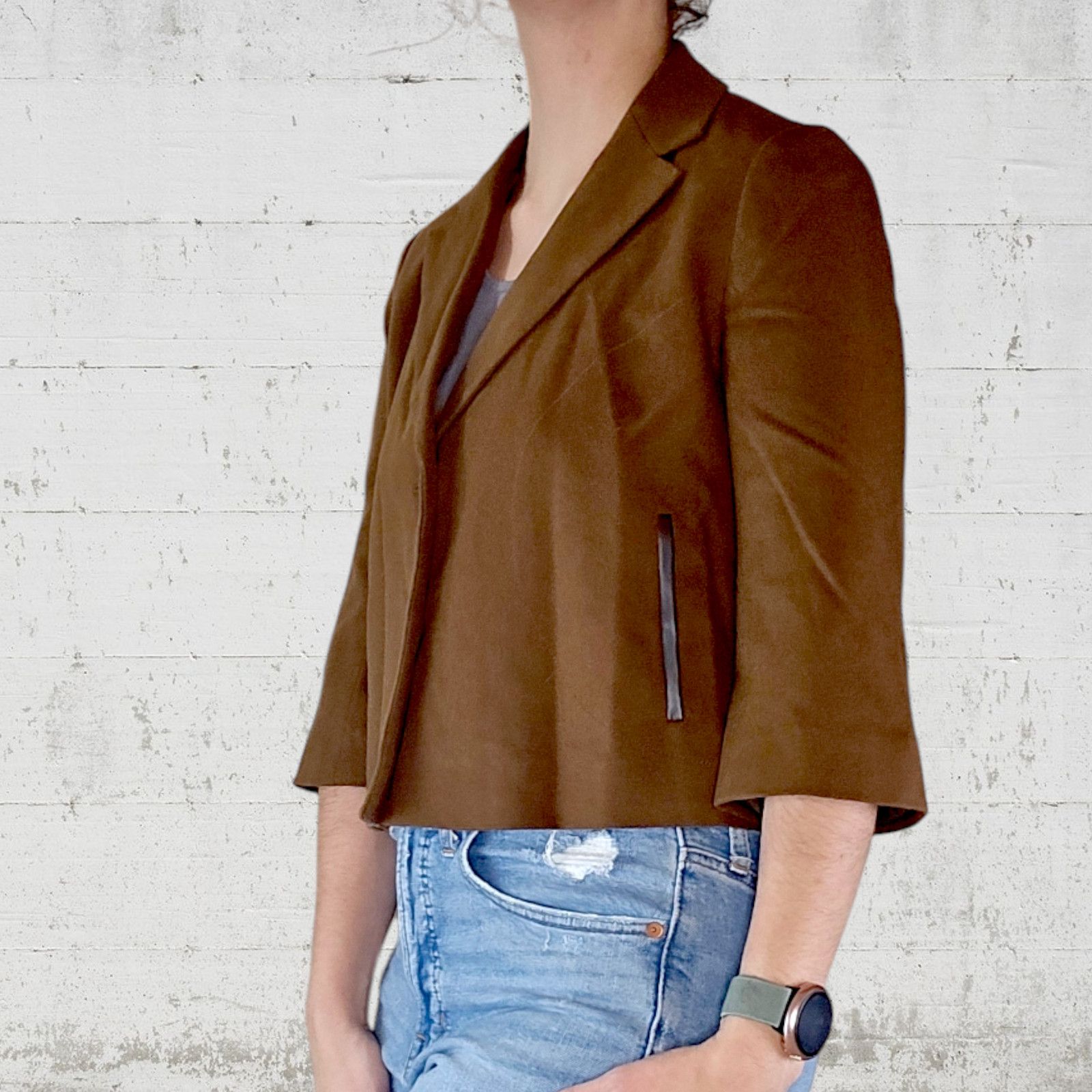 Ann Taylor Brown Wool Blend 3/4 Sleeve Crop Blazer Jacket Size 2 Size XS / US 0-2 / IT 36-38 - 11 Thumbnail