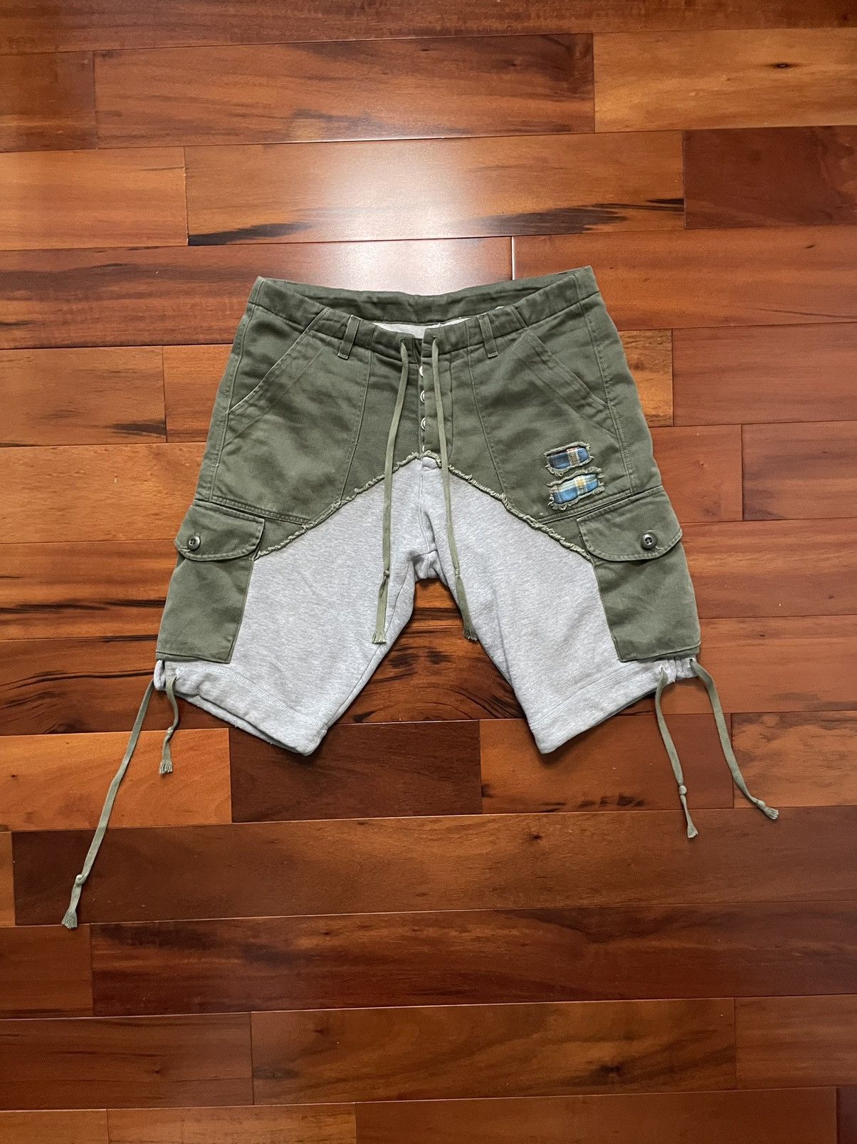 image of Greg Laurent 50/50 Cargo Shorts in Green/Grey, Men's (Size 34)