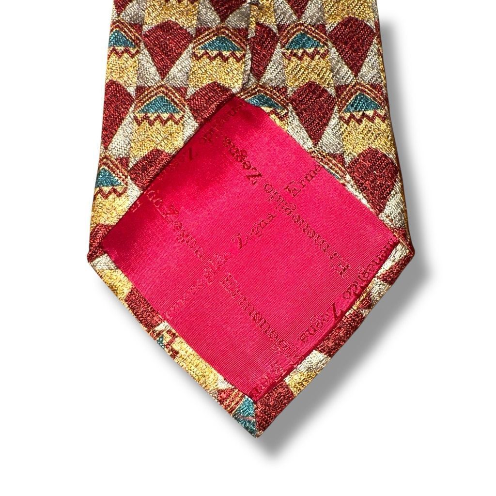 Ermenegildo Zegna Ermenegildo Zegna Red & Gold Abstract 100% Silk Handmade in Size ONE SIZE - 4 Thumbnail