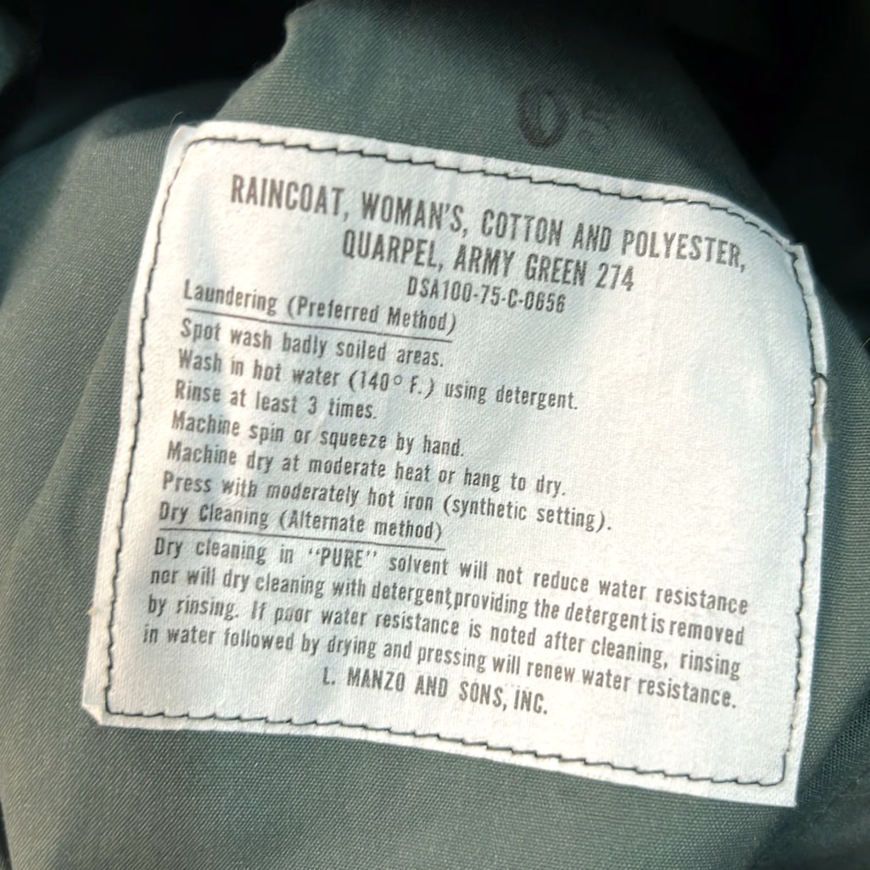 Rains VINTAGE L Manzo And Sons Raincoat Shirt Womens 20R Green 1970s Military Style Cotton Polyester Raincoat Casual Womens Boys/Mens Size 3XL / US 20-22 - 6 Thumbnail