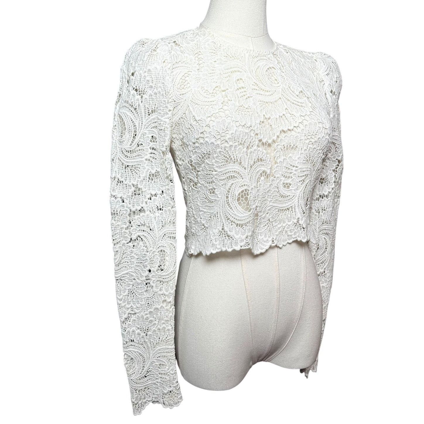 A.L.C. A.L.C. Talia Lace Cropped Top 0 Long Sleeves Buttoned Cuffs Size XS / US 0-2 / IT 36-38 - 5 Thumbnail