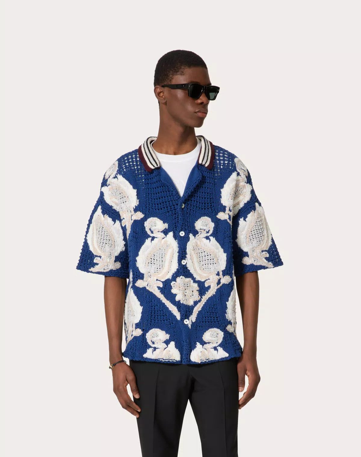Valentino oc11z0725 Cotton Bowling Shirt in Navy Blue/White Size US S / EU 44-46 / 1 - 4 Thumbnail