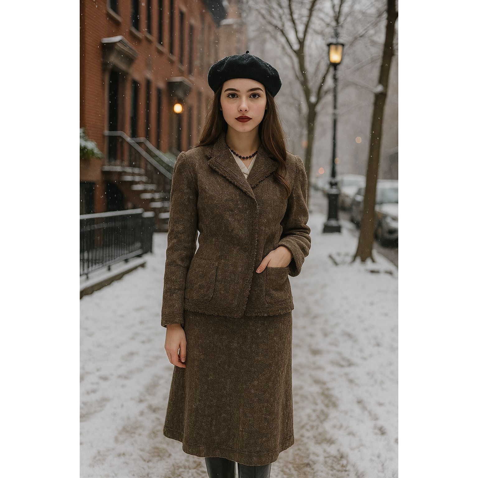 Other Valentino Skirt Suit Set Sz 12 Wool Angora Blend Brown Tweed Size XL / US 12-14 / IT 48-50 - 3 Thumbnail