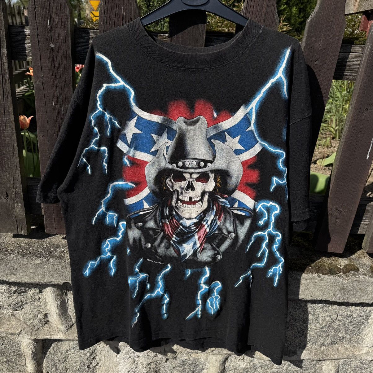Japanese Brand × Vintage Vintage American Thunder Death Cowboy Lightning OG 90s Tees Size US L / EU 52-54 / 3 - 10 Thumbnail