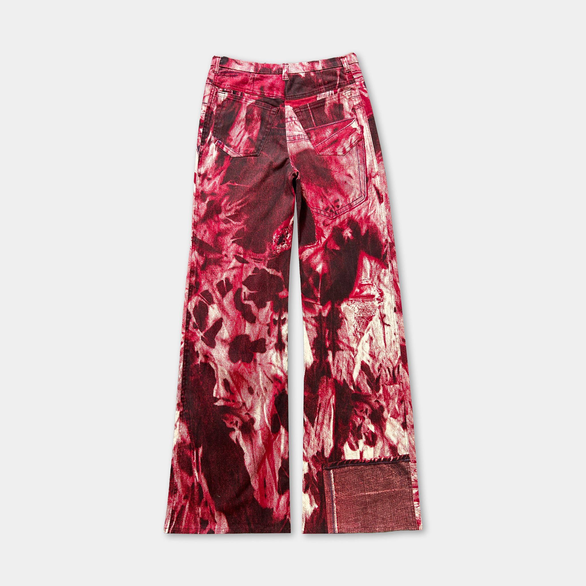 Just Cavalli Just Cavalli 2000's Red White Abstract Print Wide-Leg Pants Size US 31 - 4 Thumbnail