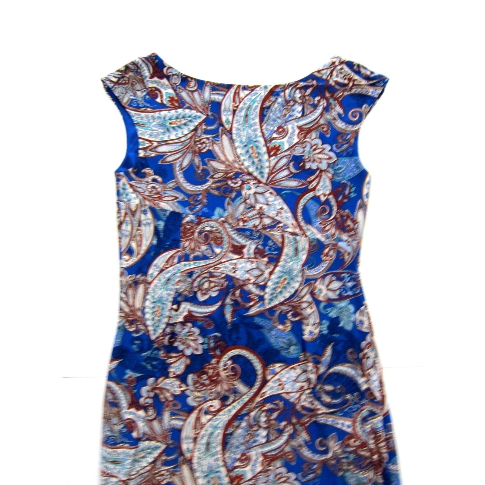Vintage Signature Sadie Blue Green Brown Paisley Stretch Ruched Tank Sheath Dress 14 Size XL / US 12-14 / IT 48-50 - 5 Thumbnail